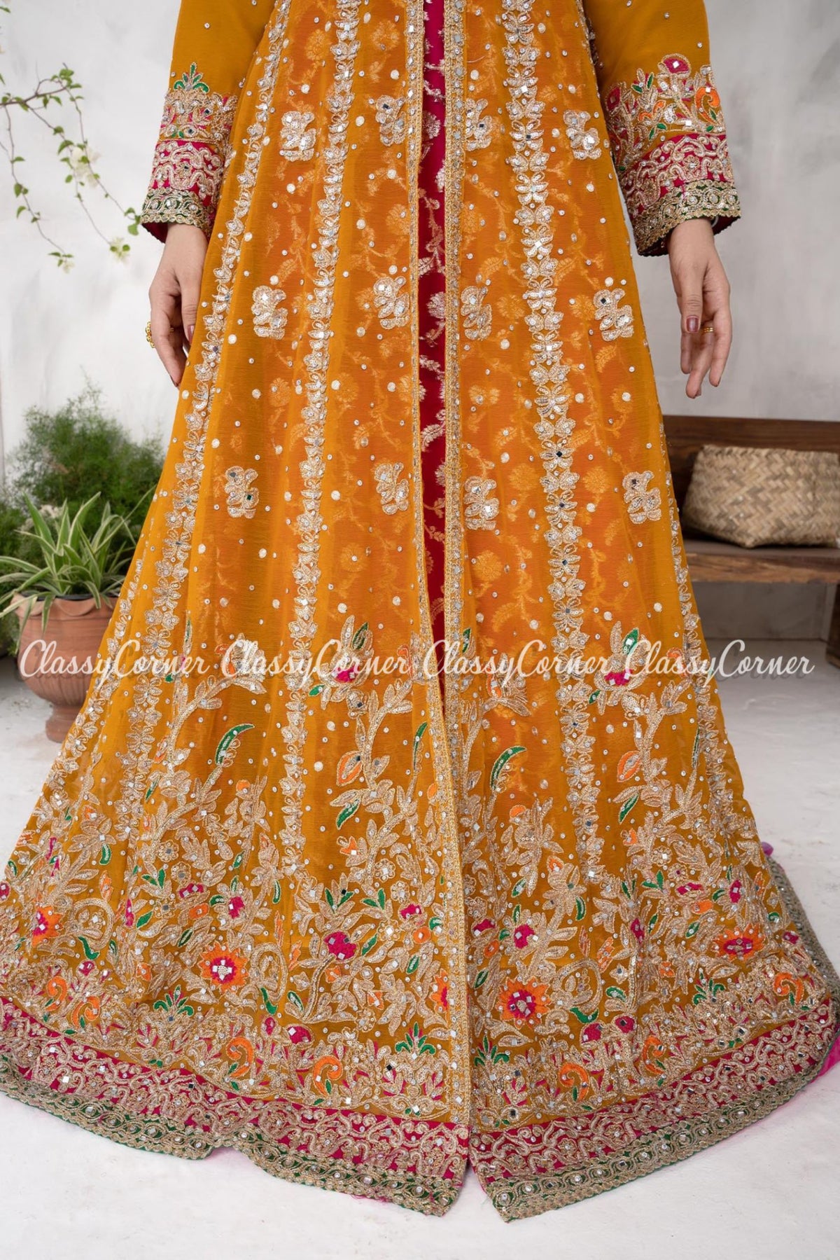 Multi Colored Chiffon Embroidered Pakistani Wedding Outfit