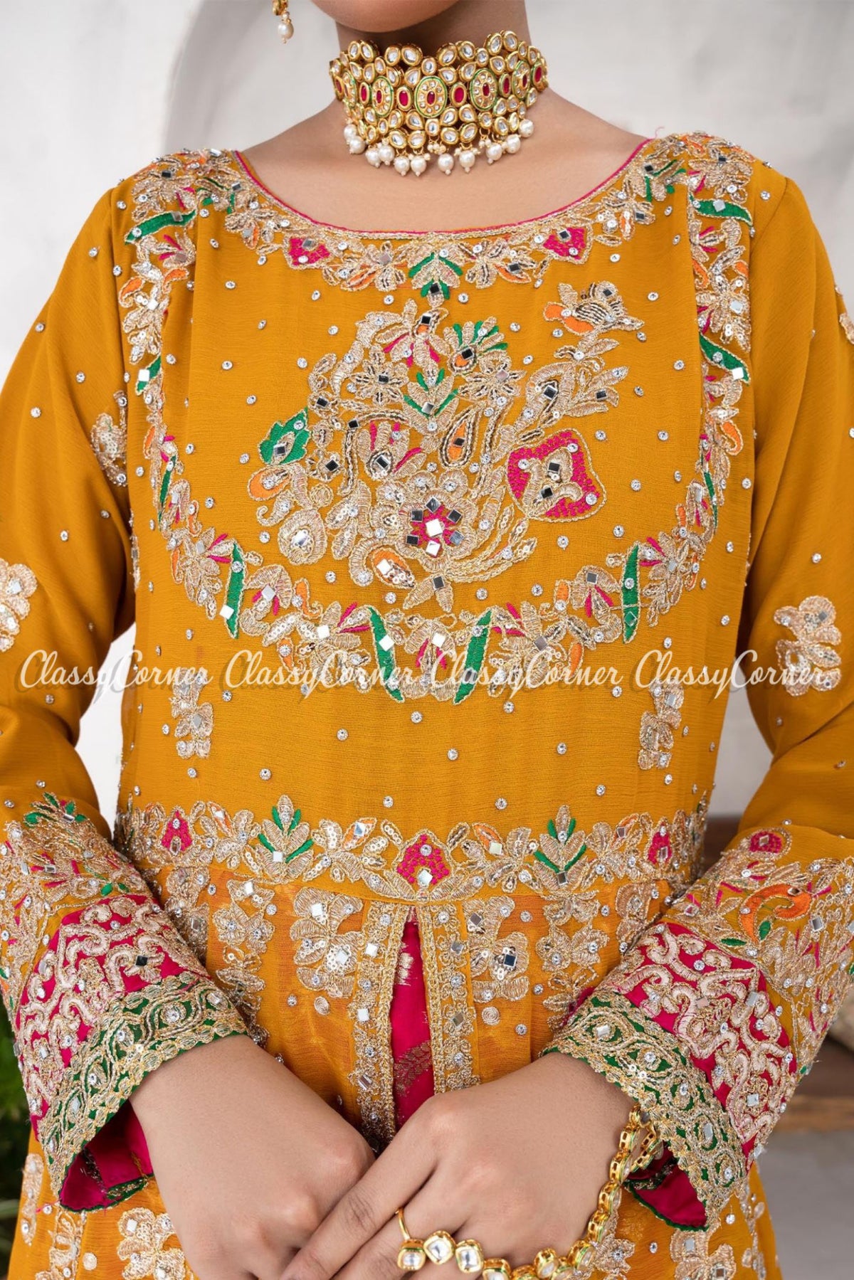 Multi Colored Chiffon Embroidered Pakistani Wedding Outfit