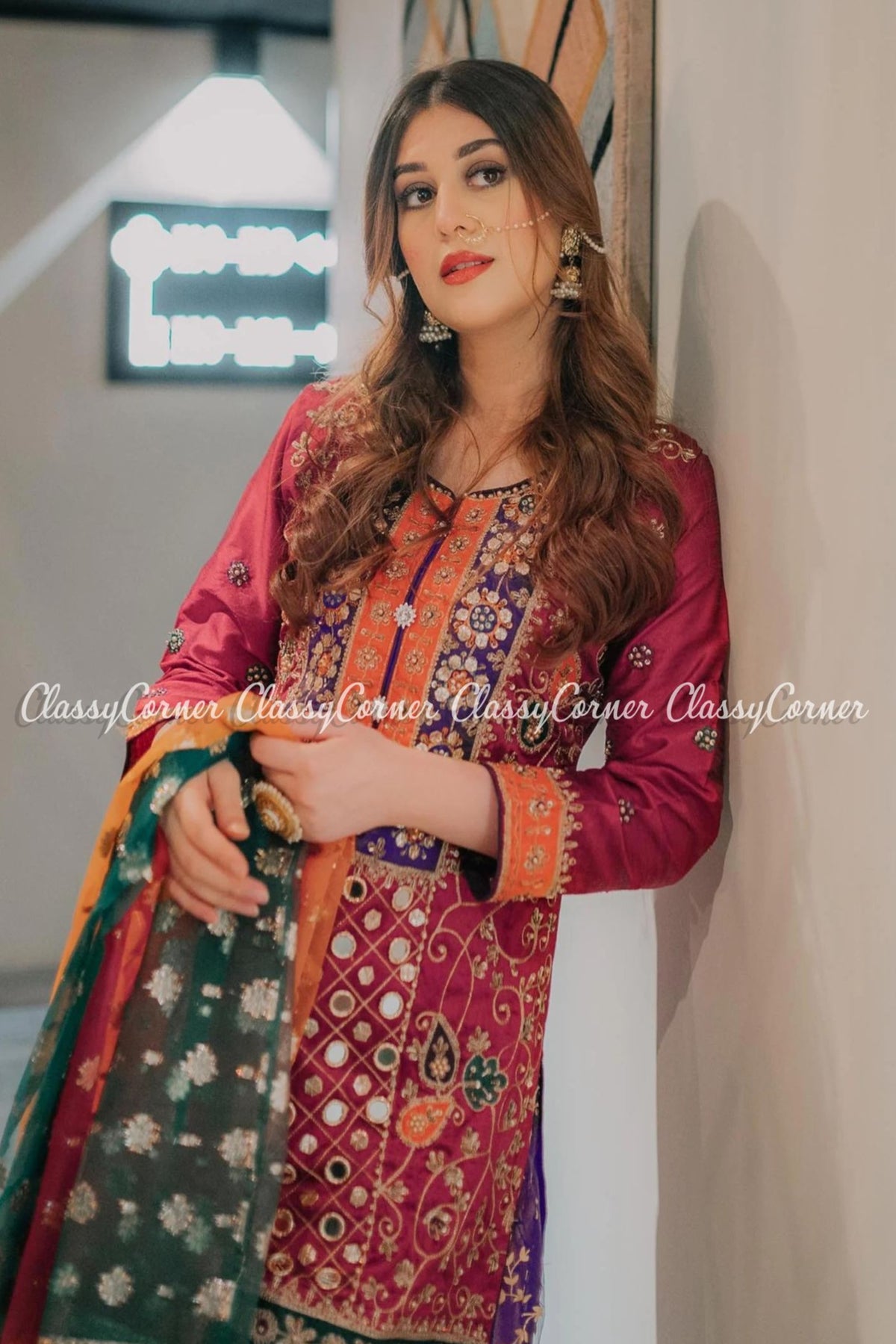 Multicolor Embroidered Pakistani Party Wear Sharara Outfit