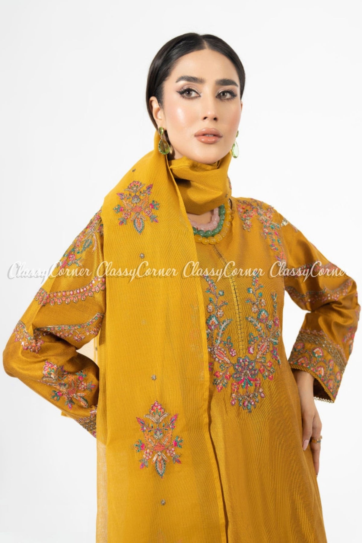 Yellow Multi Katan Embroidered Salwar Kameez