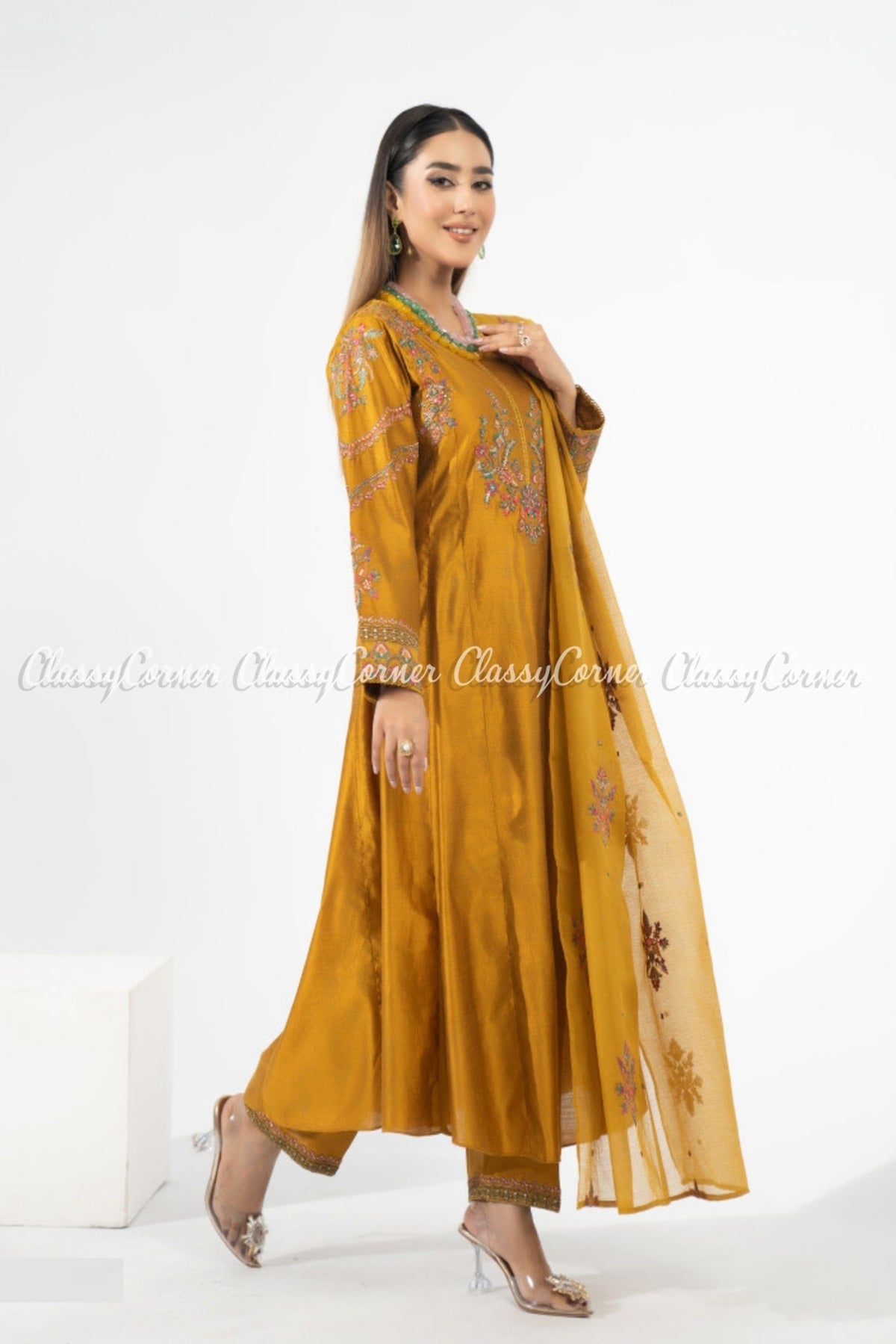 Yellow Multi Katan Embroidered Salwar Kameez