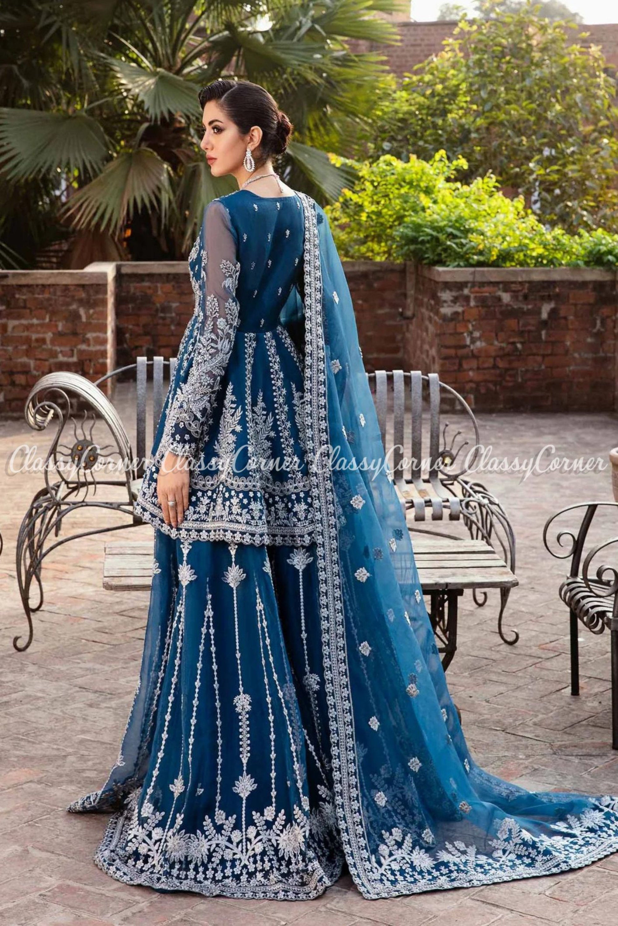 Teal Blue Lace Suit – Label Madhuri Thakkar