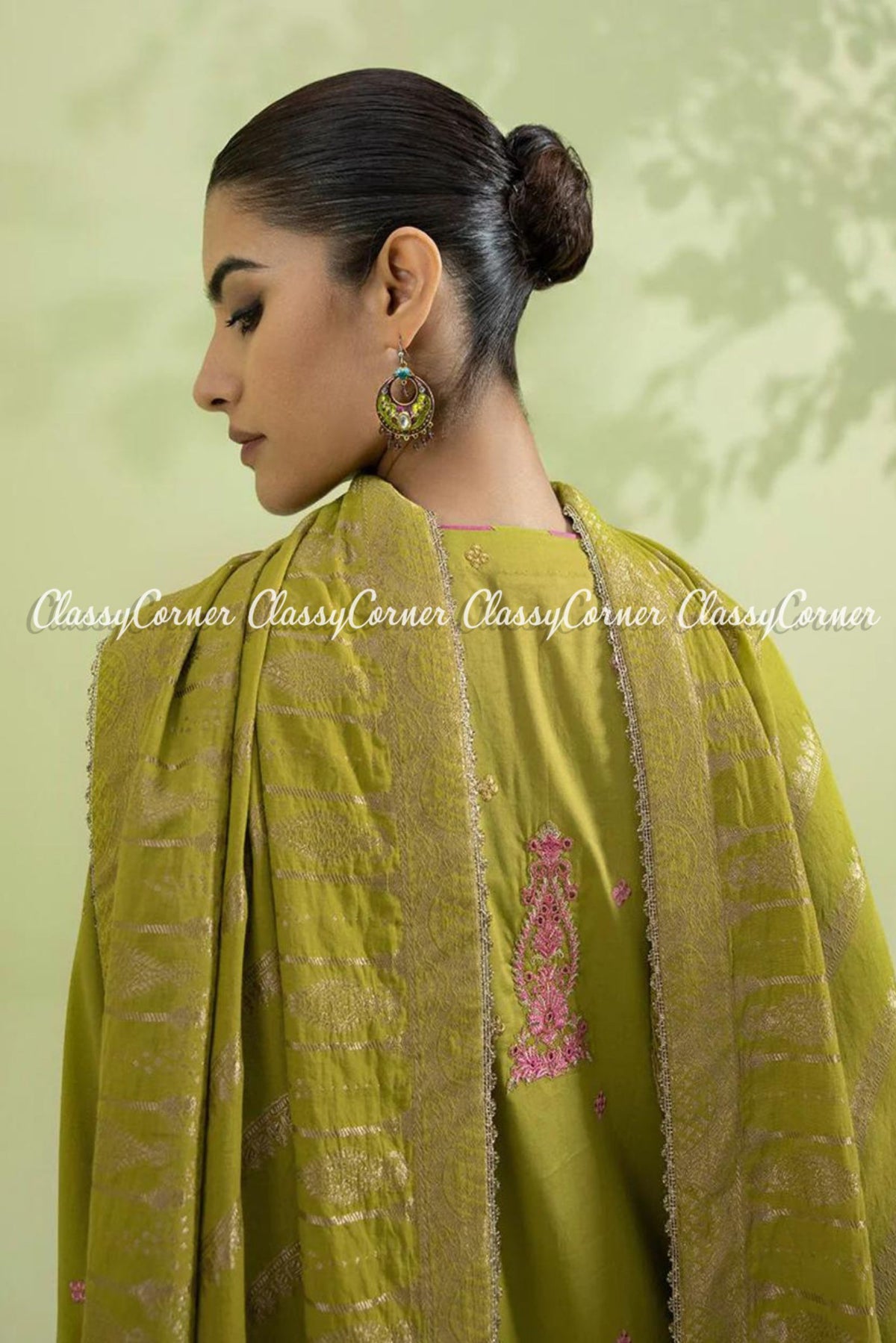 Olive Green Lawn Embroidered Pakistani Salwar Kameez