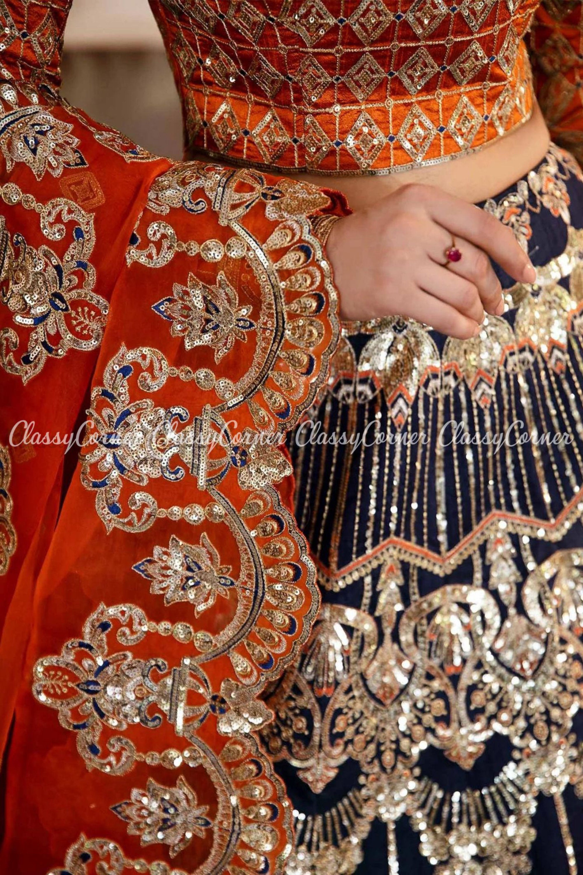 Red and Blue Pakistani Bridal Dress