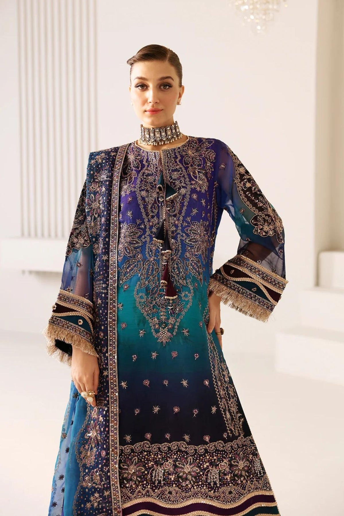 Blue Shaded Chiffon Party Wear Suit