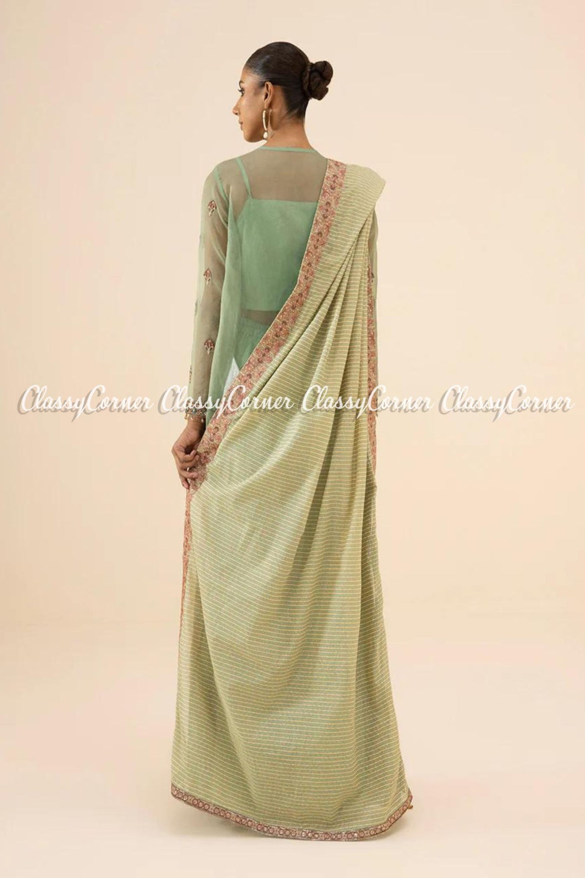 Pastel Green Organza Embroidered Pakistani Salwar Kameez