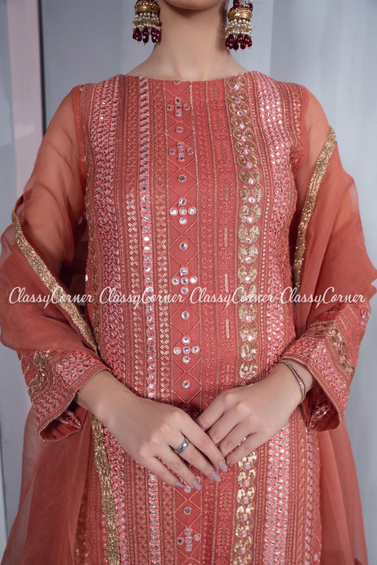 Peach Chiffon Pakistani Readymade Gharara