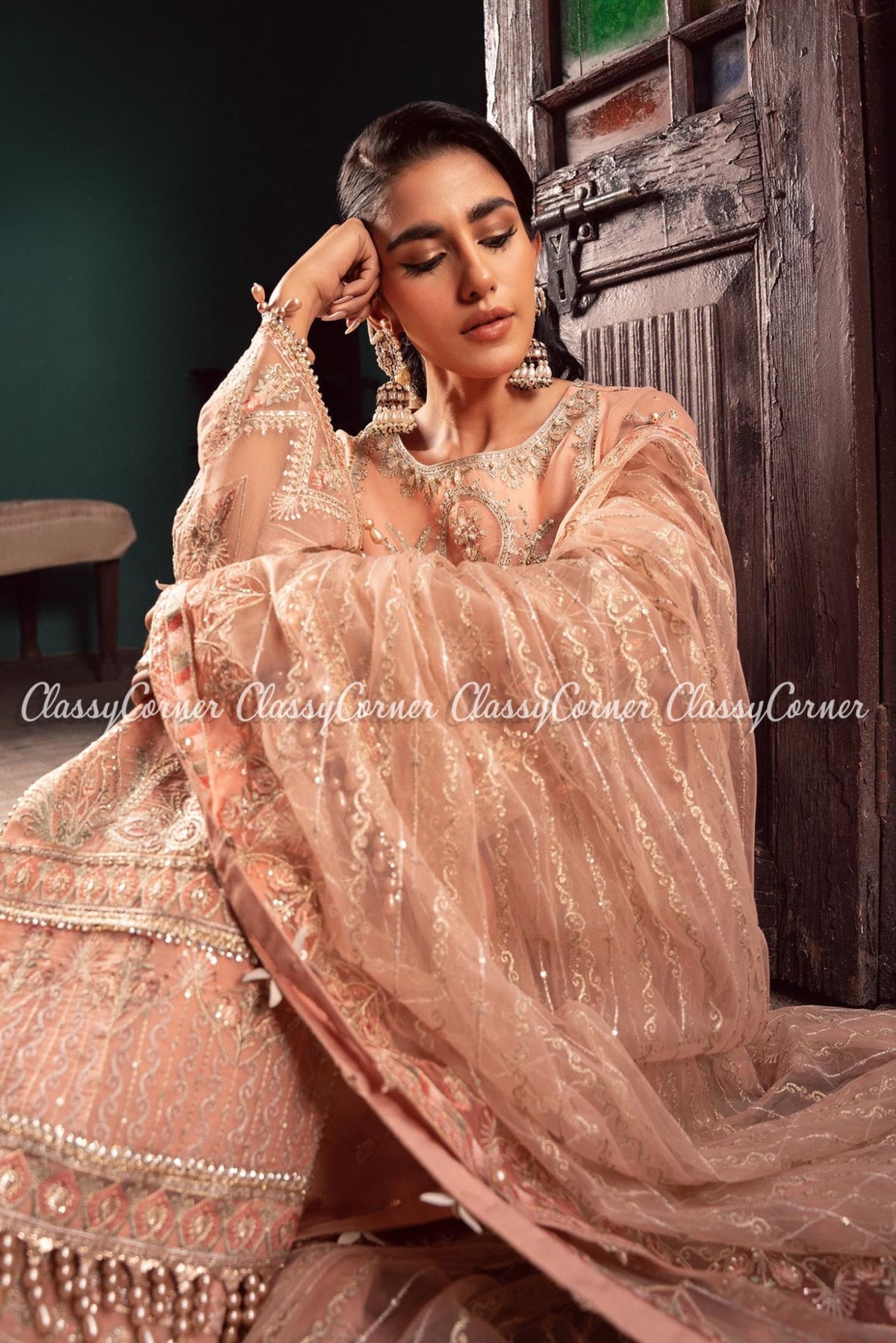 Peach Organza Pakistani Wedding Wear Outfit