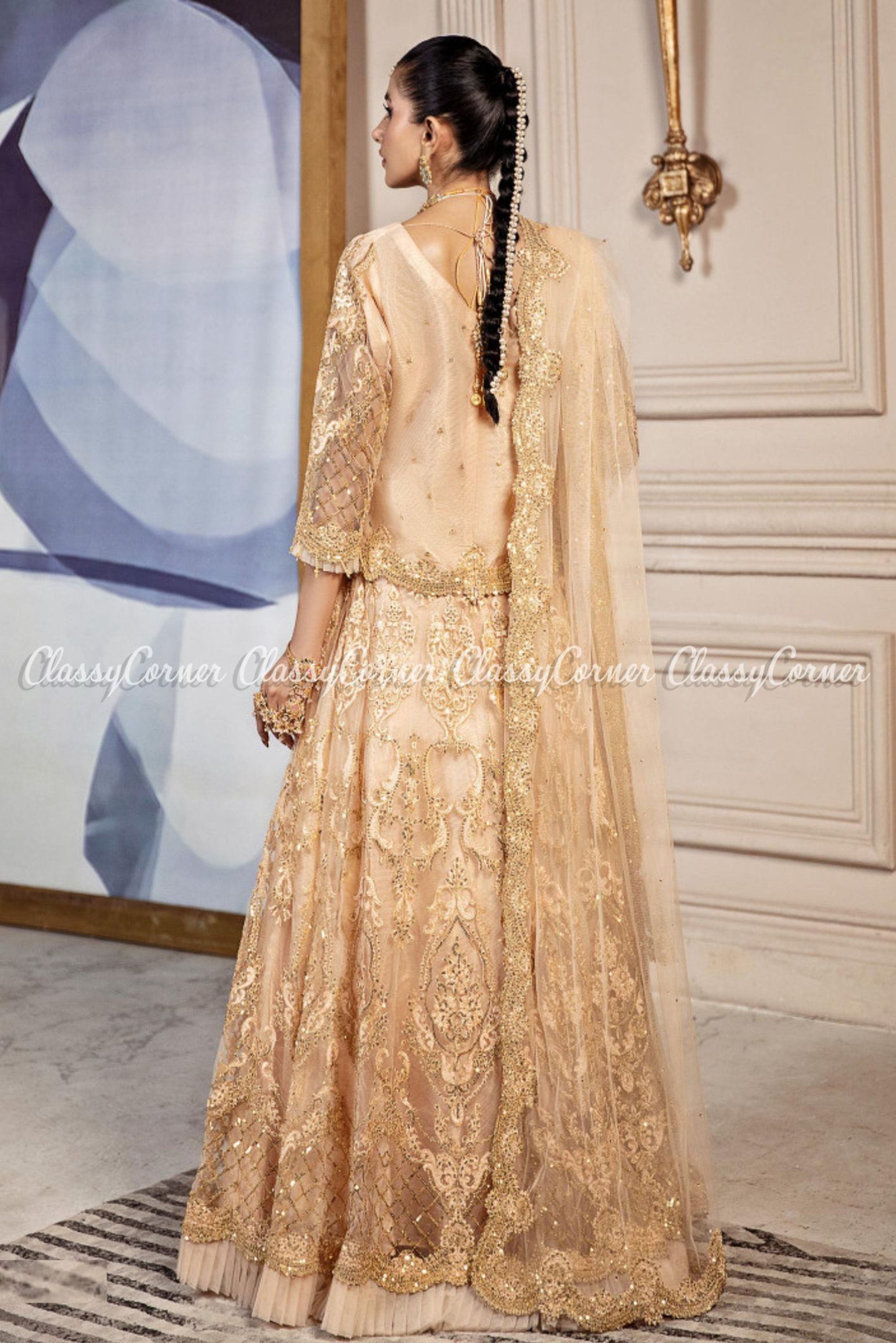 Buy Coffee color net party wear lehenga choli at fealdeal.com