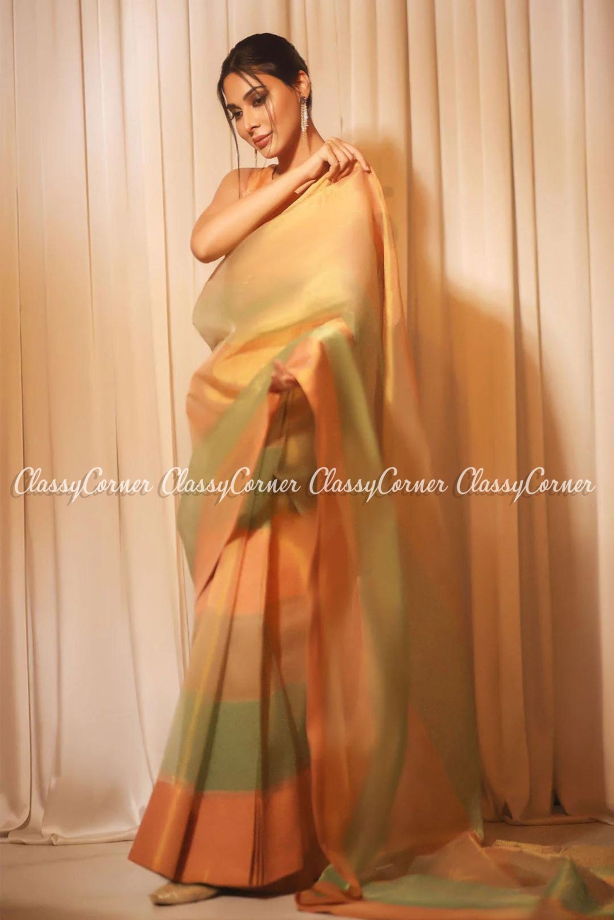 Peach Organza Party Wear Saree