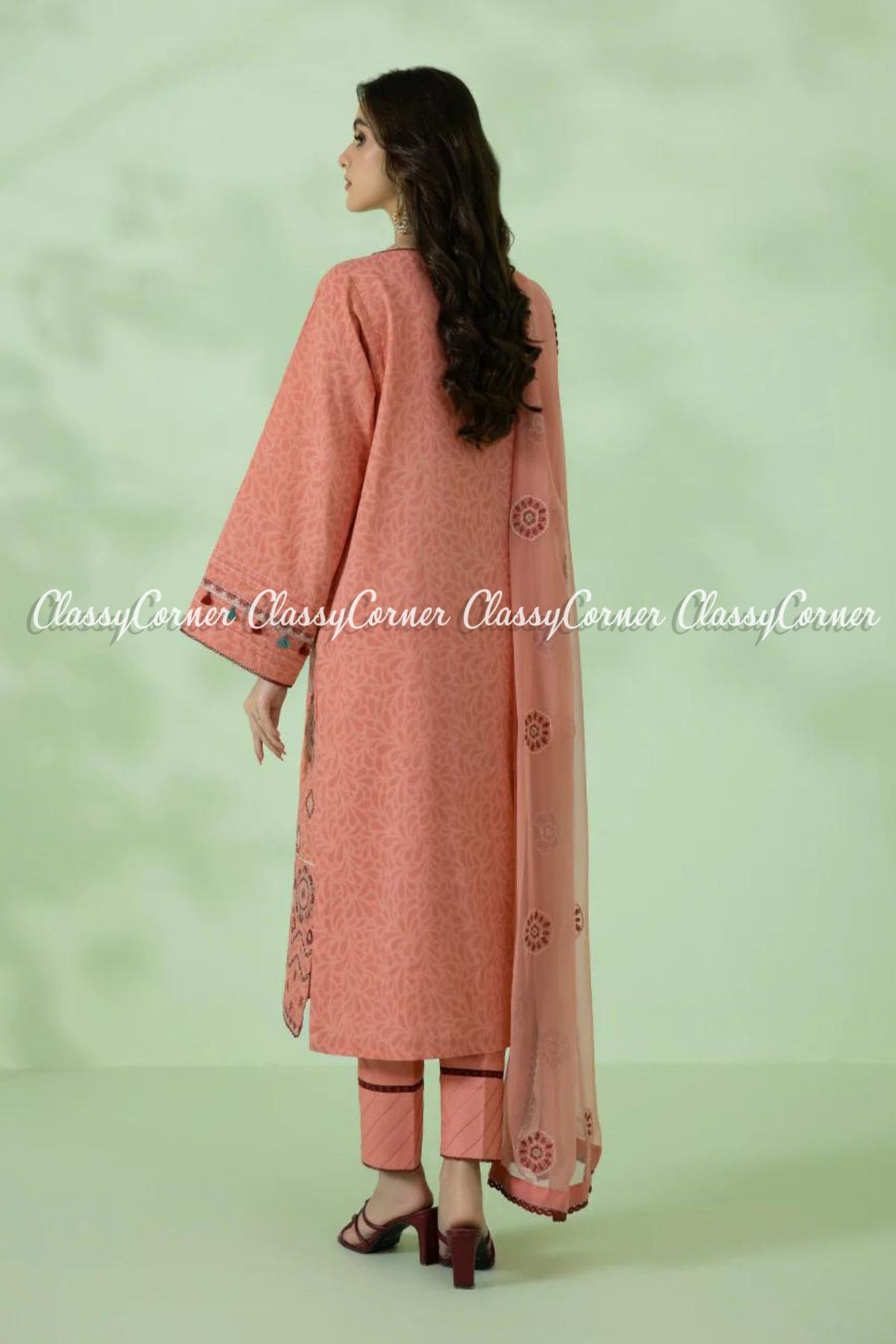 Peach Multicolor Lawn Embroidered Salwar Kameez Outfit