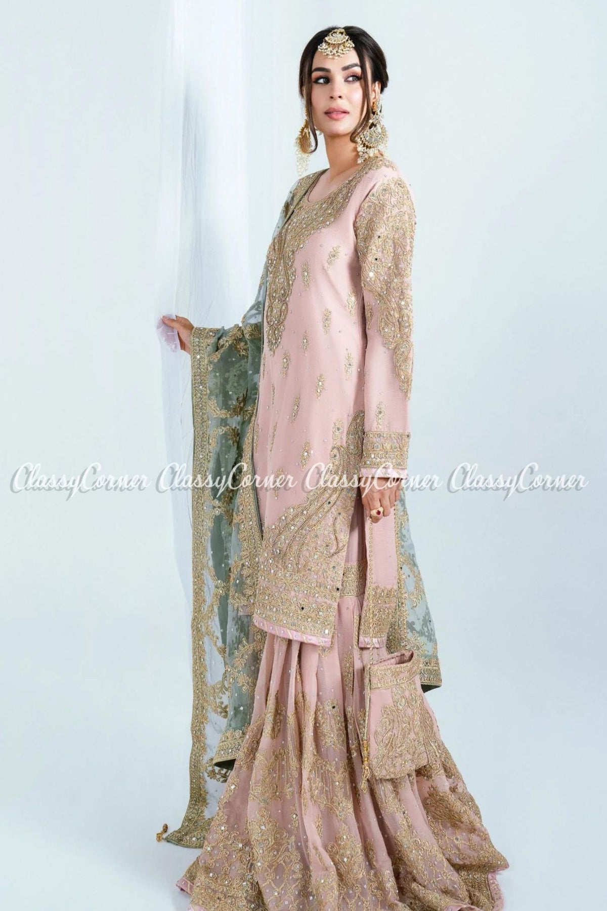 Pink Chiffon Embroidered Pakistani Gharara