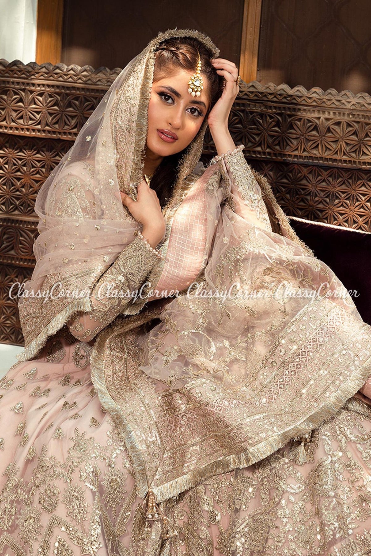 Pink Silver Net Embellished Pakistani Lehenga Choli