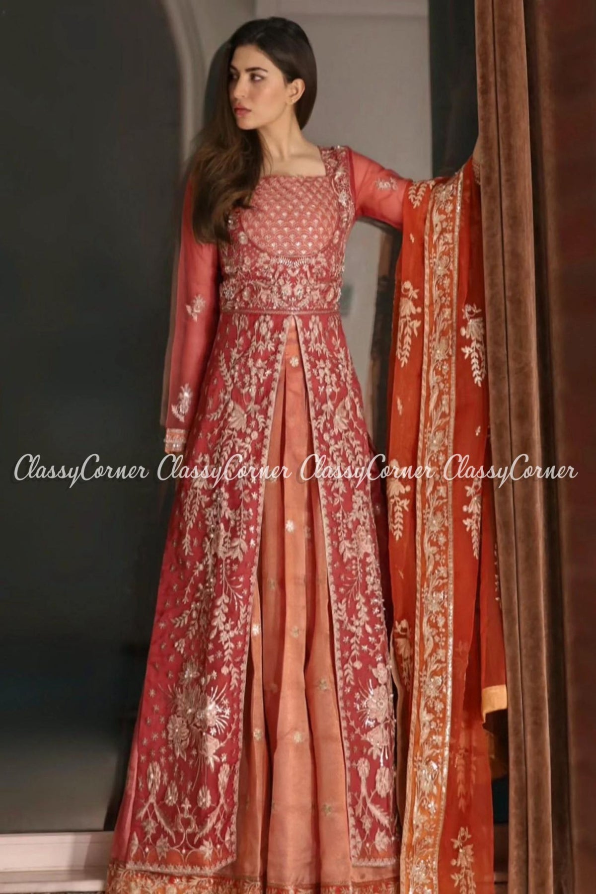 Pink Silver Organza Embroidered Party Wear Lehenga Outfit