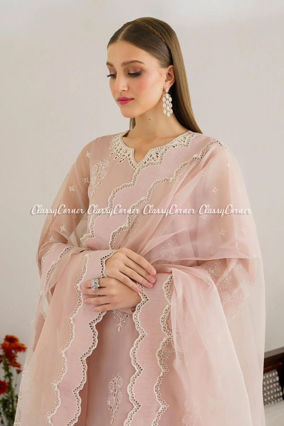 Light Pink Chiffon Embroidered Pakistani Suit