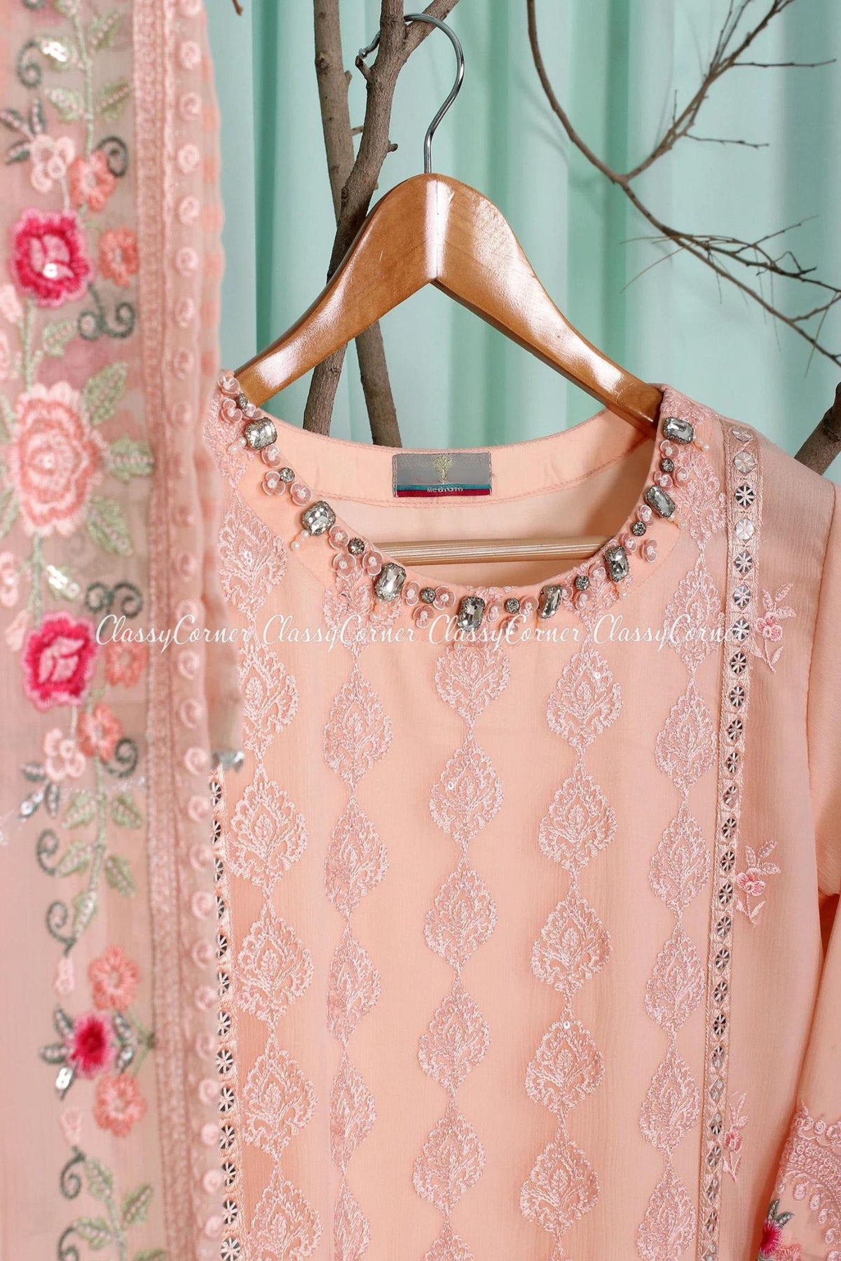 Peach Chiffon Pakistani Shalwar Kameez