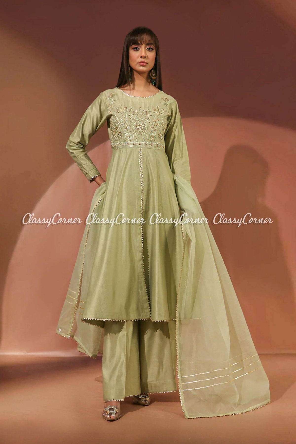 Pista Golden Katan Readymade Frock Dress