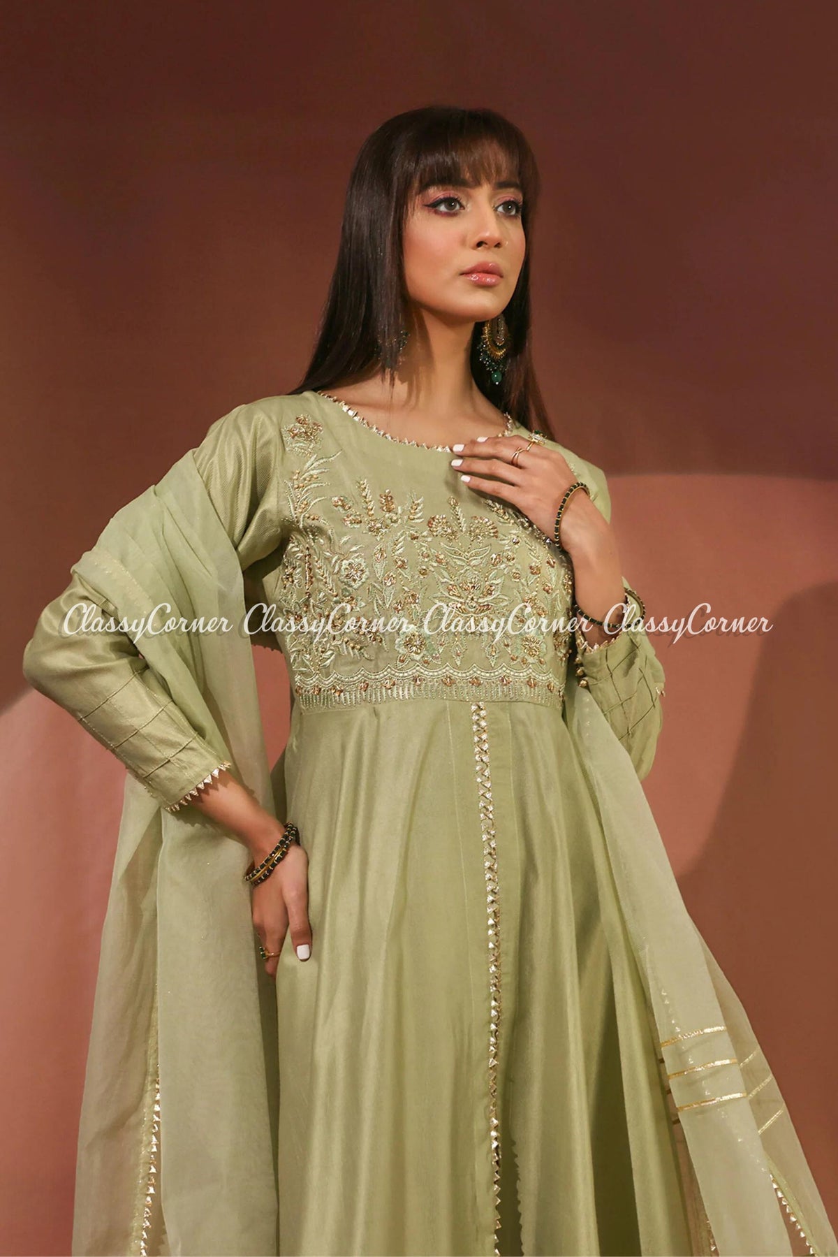 Pista Golden Katan Readymade Frock Dress