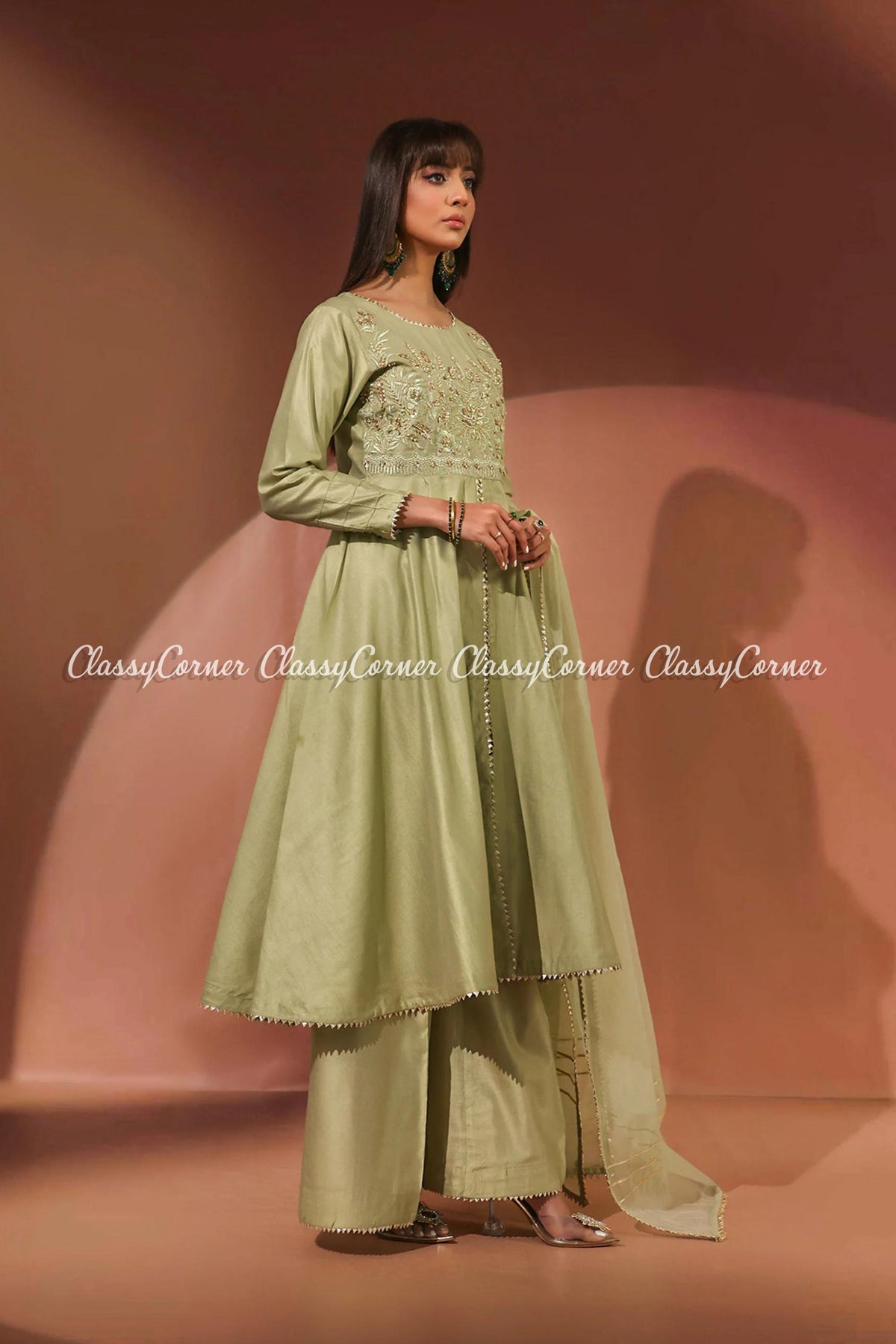 Pista Golden Katan Readymade Frock Dress