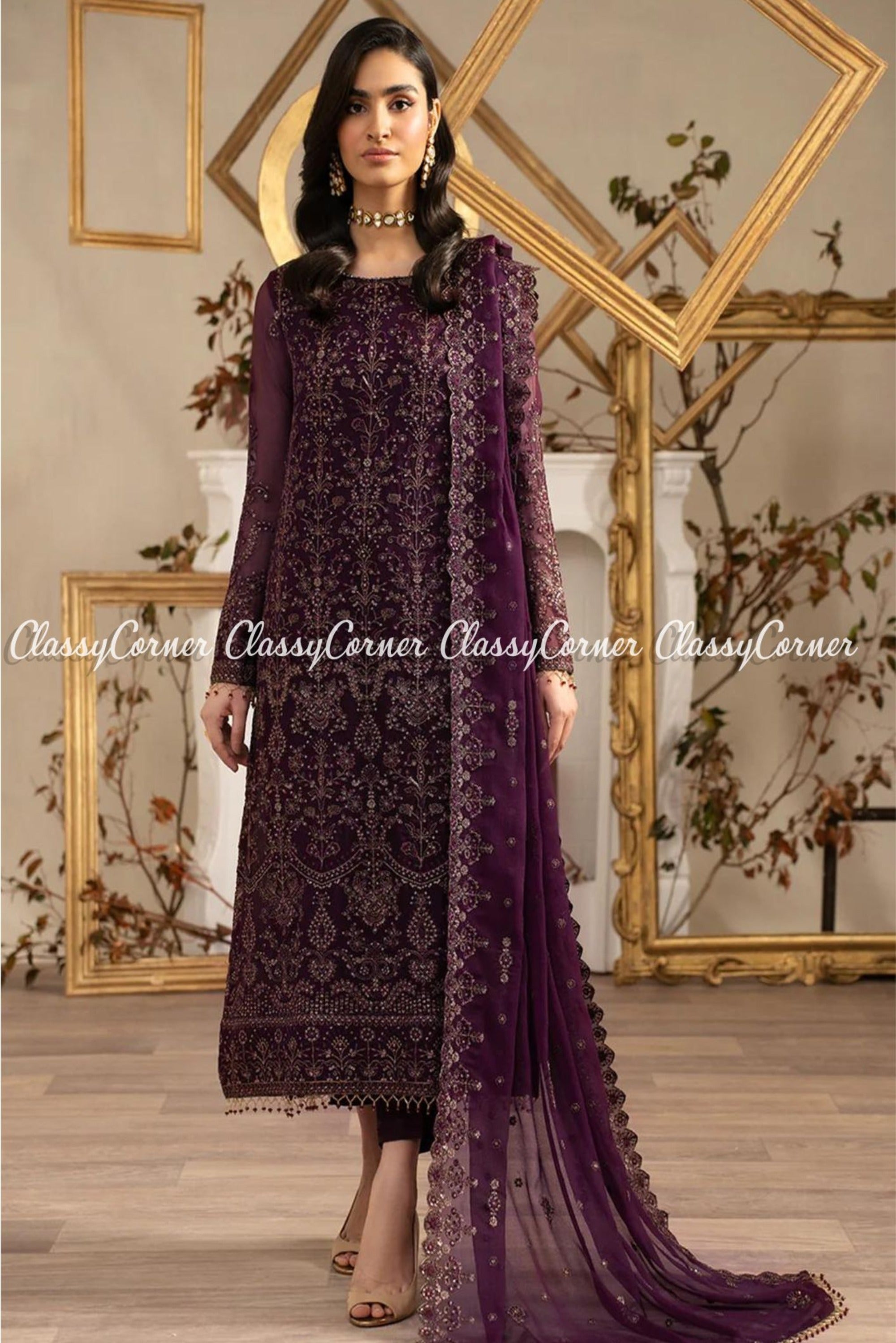 Embroidered hot sale chiffon dress