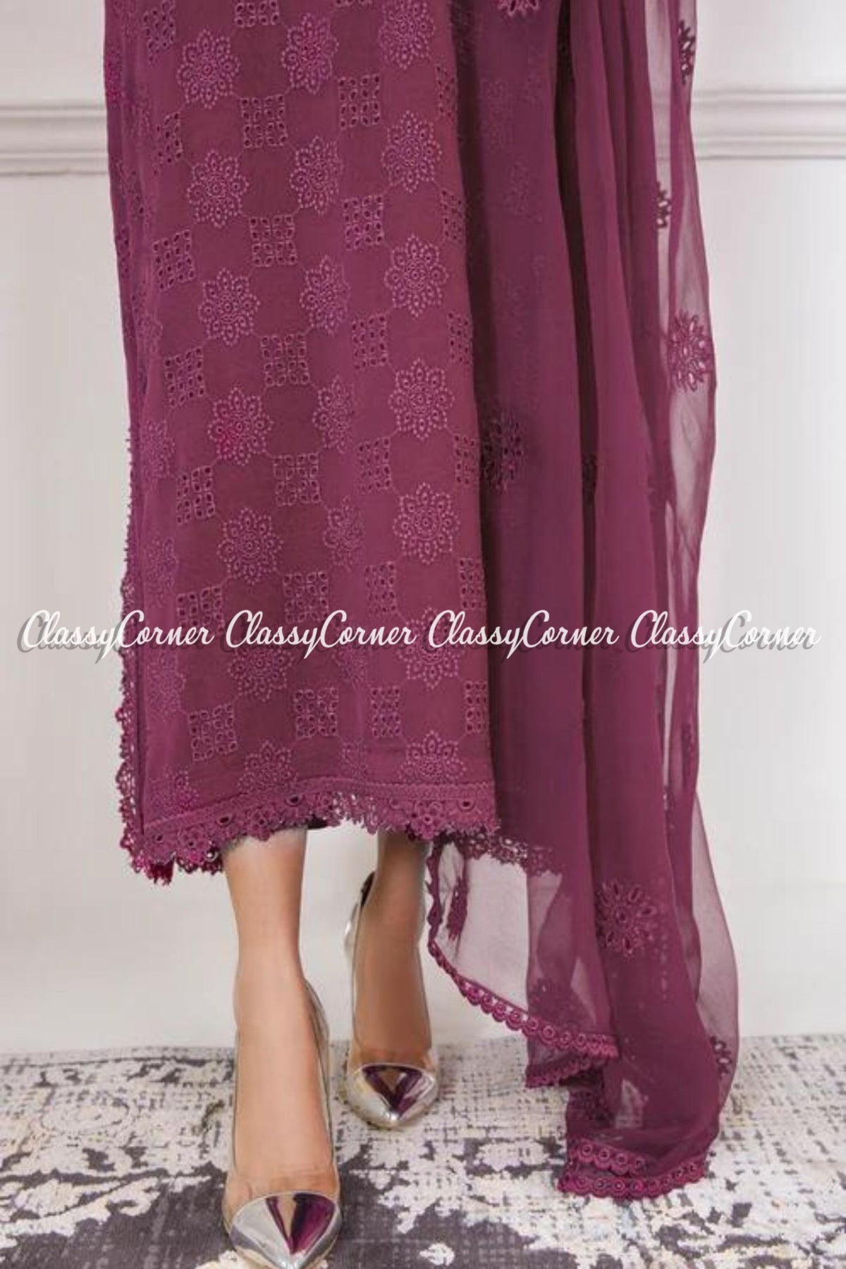 Plum Chiffon Embroidered Formal Wear Salwar Kameez