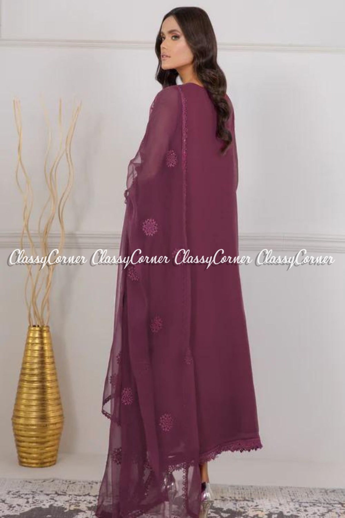 Plum Chiffon Embroidered Formal Wear Salwar Kameez