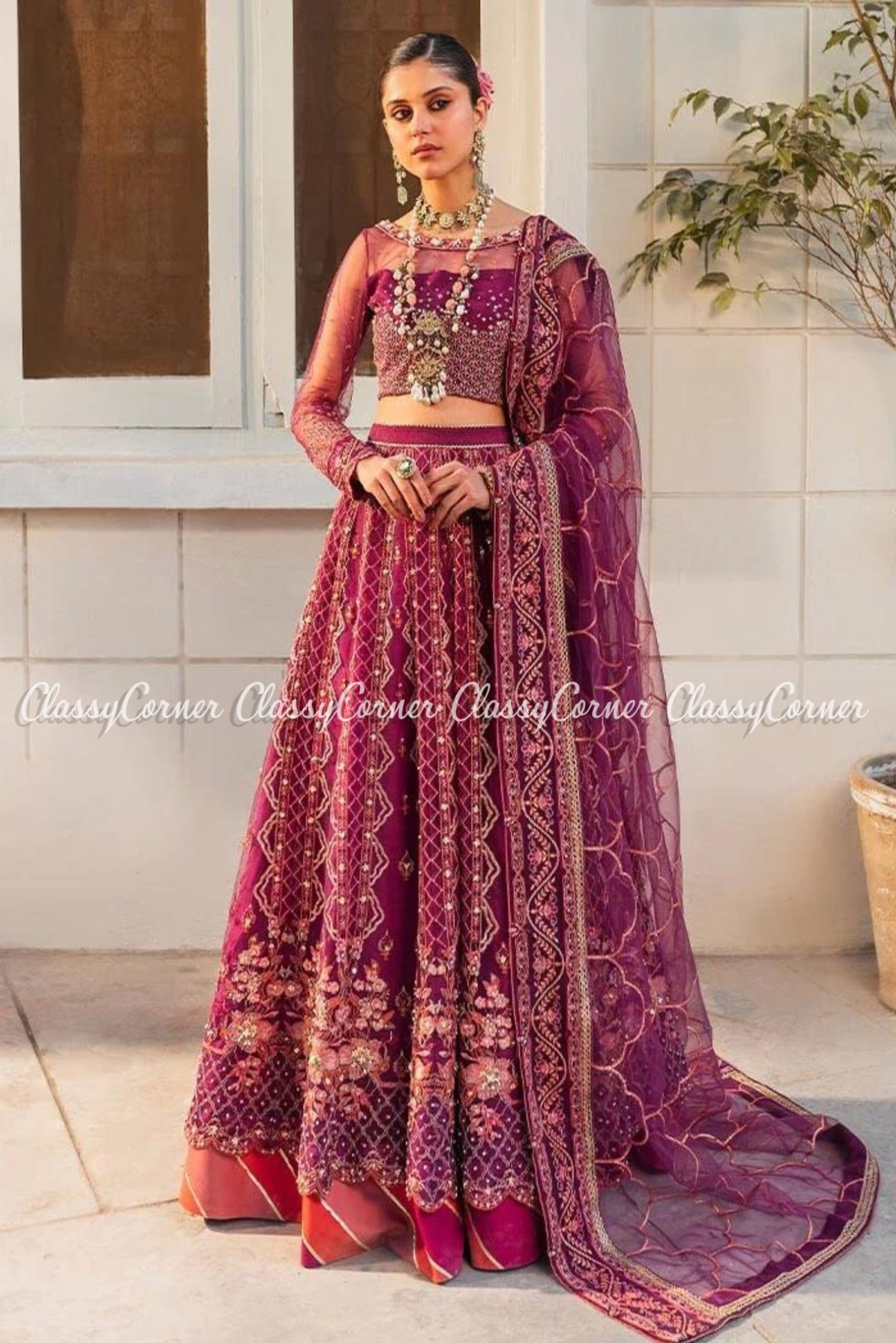 Wholesale Maroon Embroidered Designer Bridal Lehenga LLCV110167