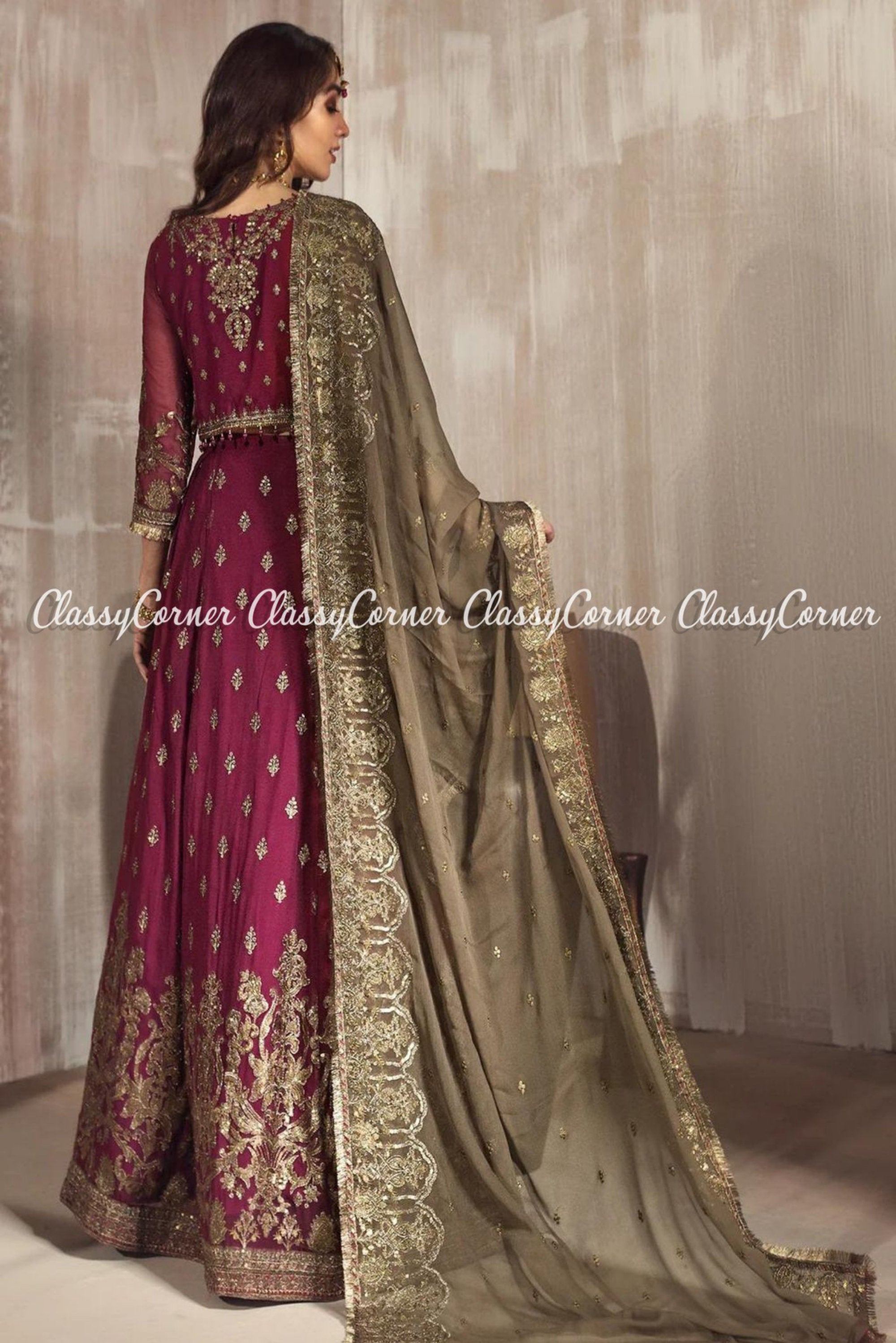 Green and maroon sales bridal lehenga