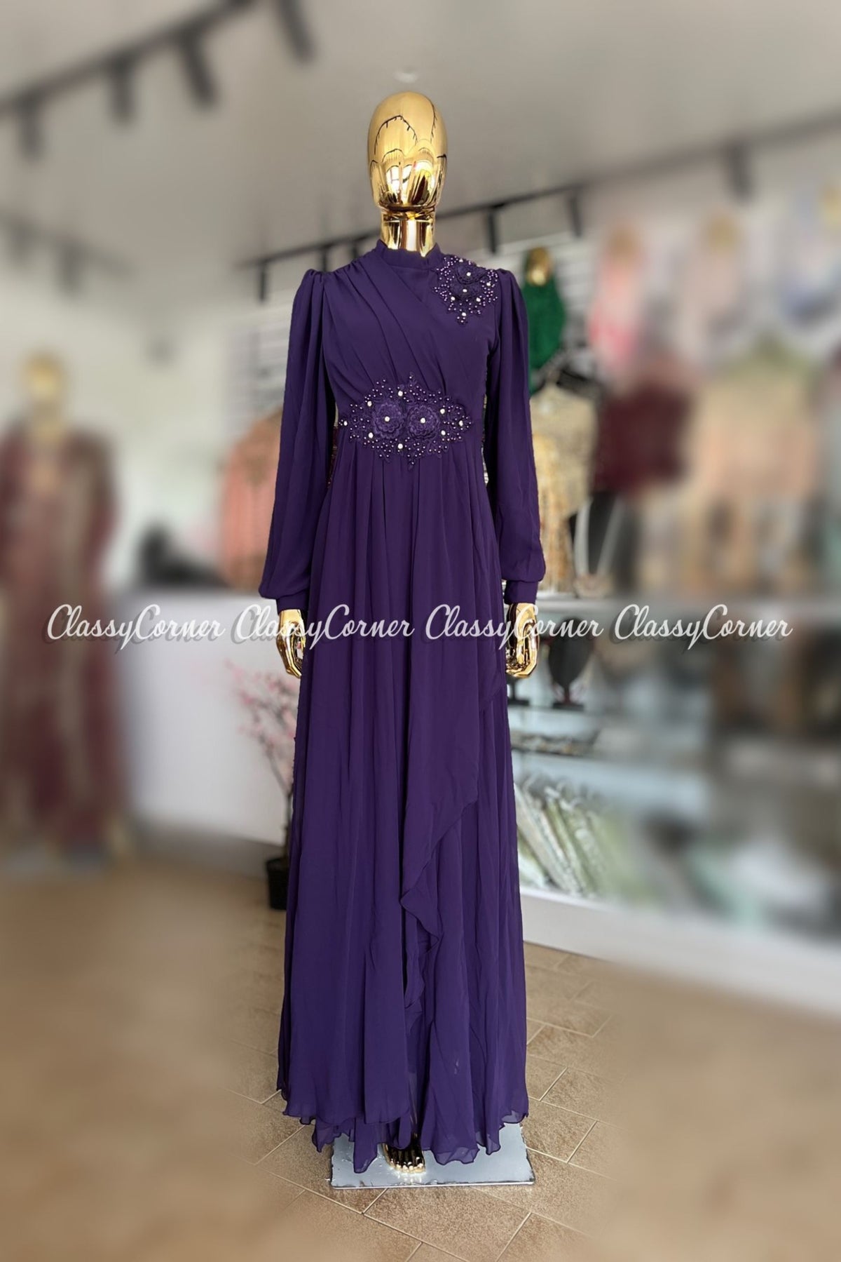 Purple Chiffon Evening Gown