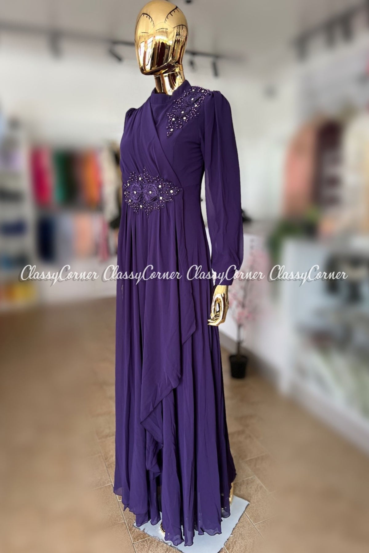 Purple Chiffon Evening Gown