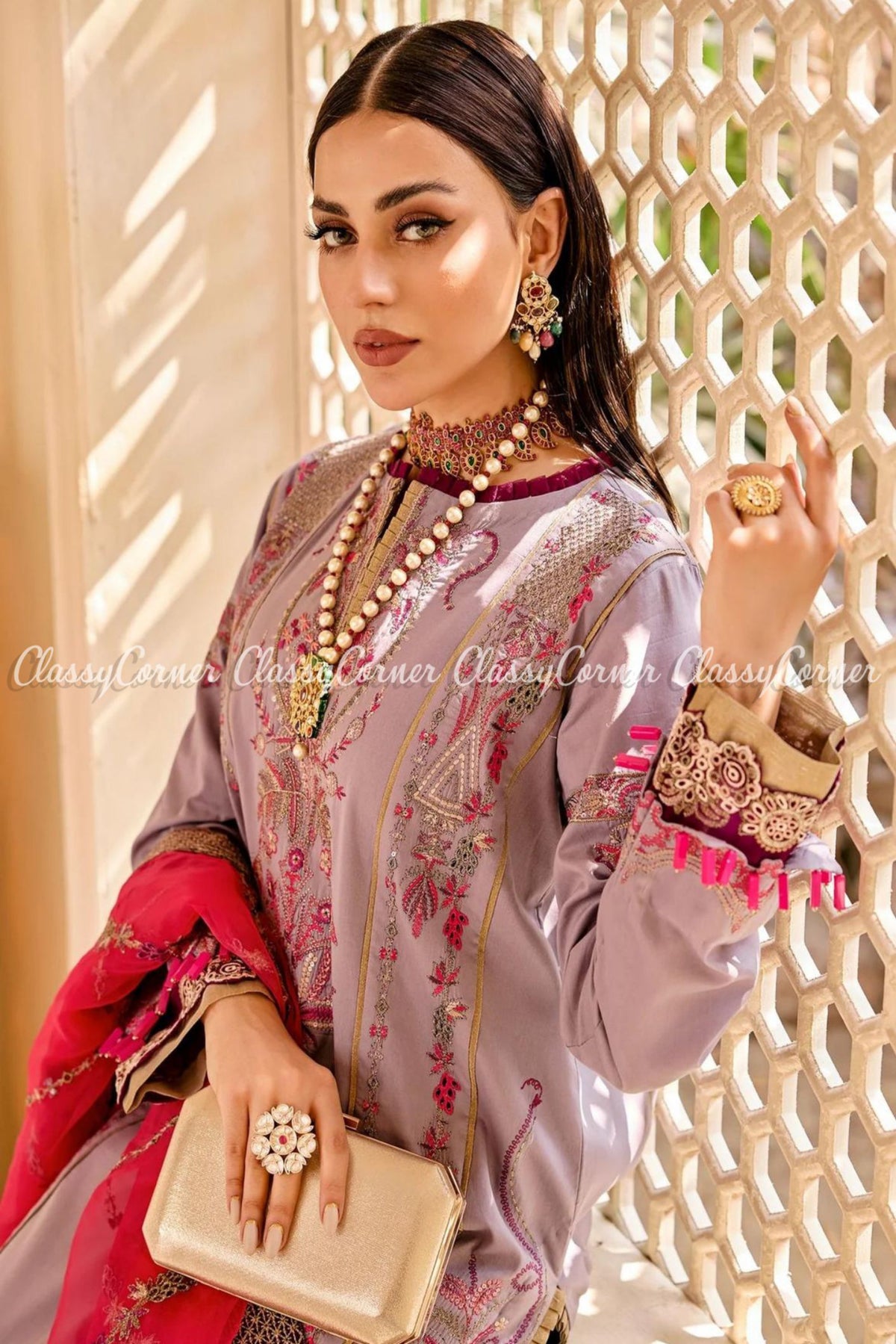 Mauve Pink Embroidered Lawn Formal Wear Salwar Kameez