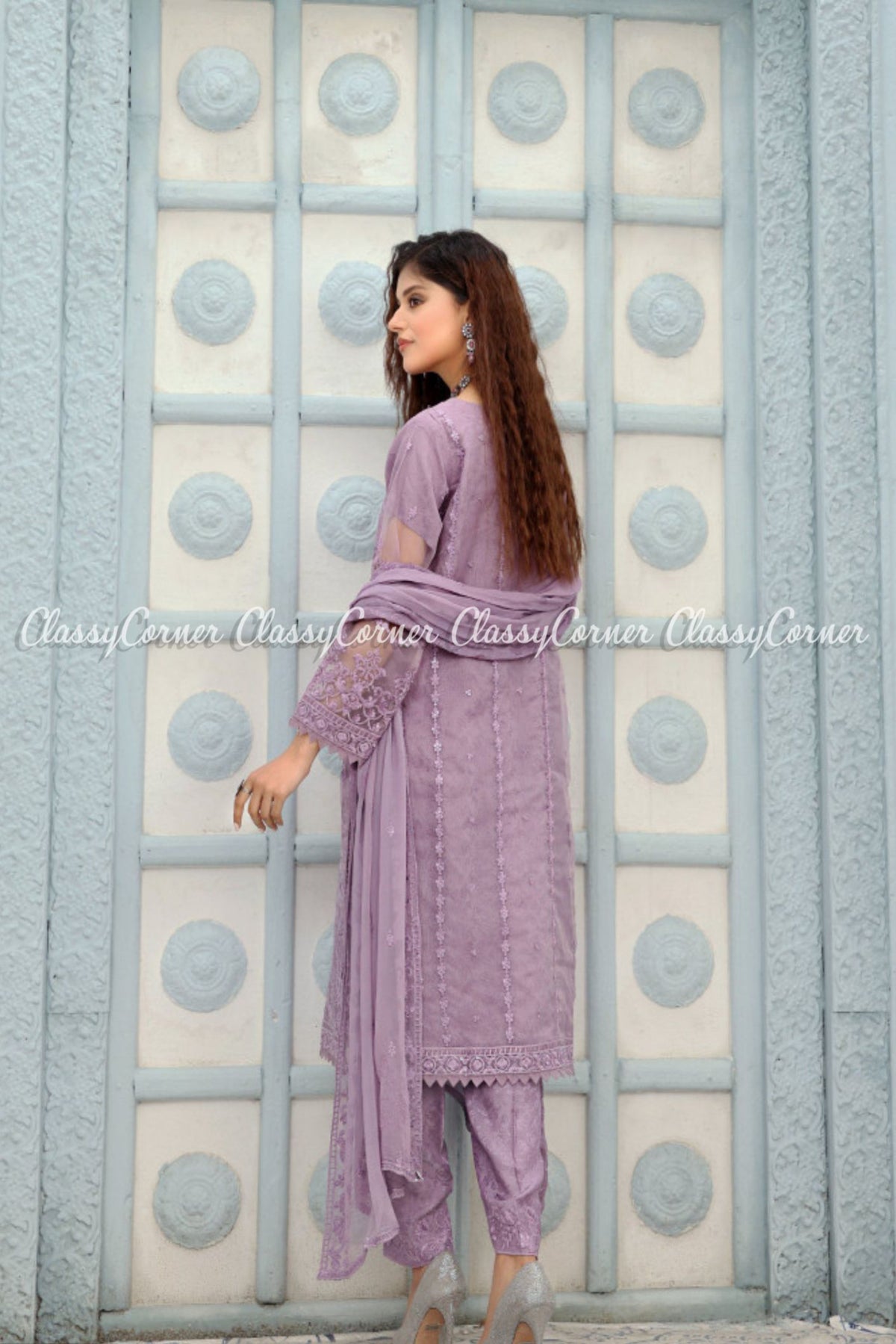 Purple Organza Embroidered Formal Wear Salwar Kameez
