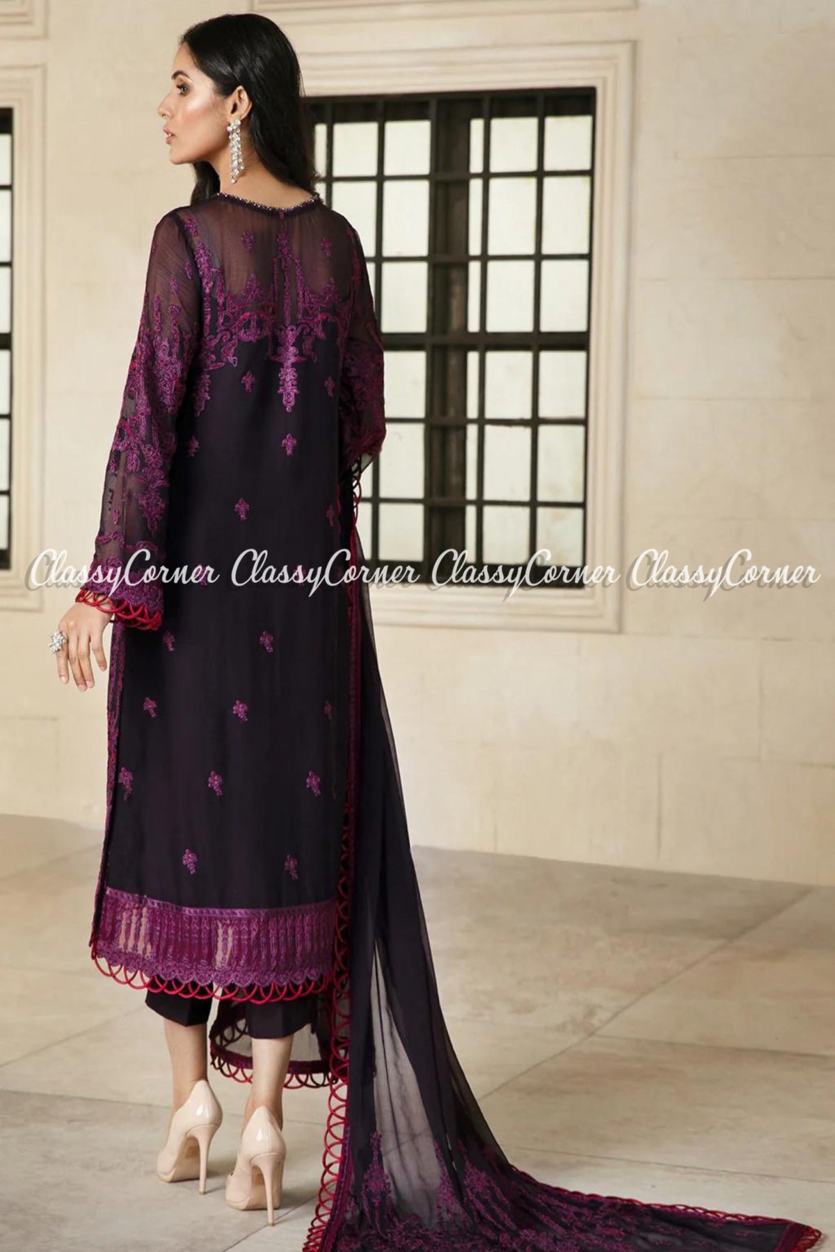 Dark Purple Chiffon Embroidered Pakistani Salwar Kameez