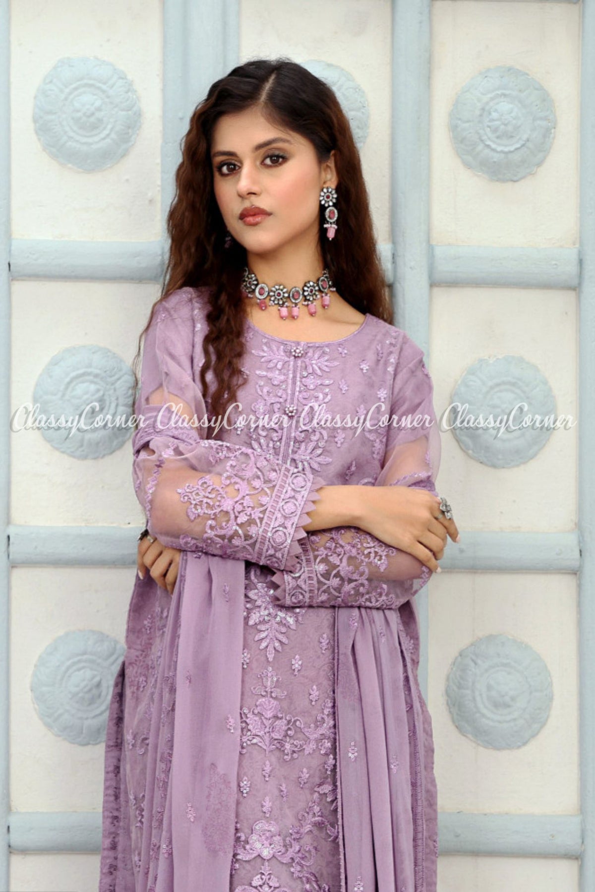 Purple Organza Embroidered Formal Wear Salwar Kameez