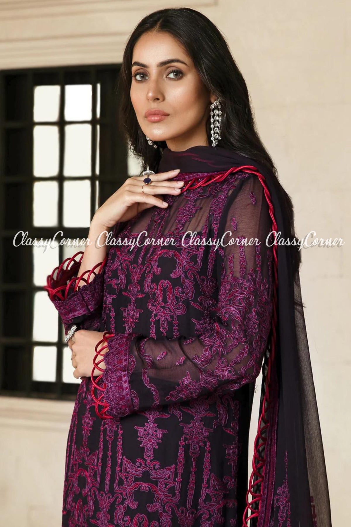 Dark Purple Chiffon Embroidered Pakistani Salwar Kameez