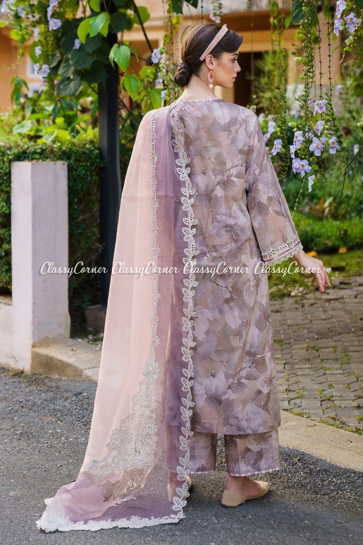 Purple Embroidered Lawn Floral Printed Suit