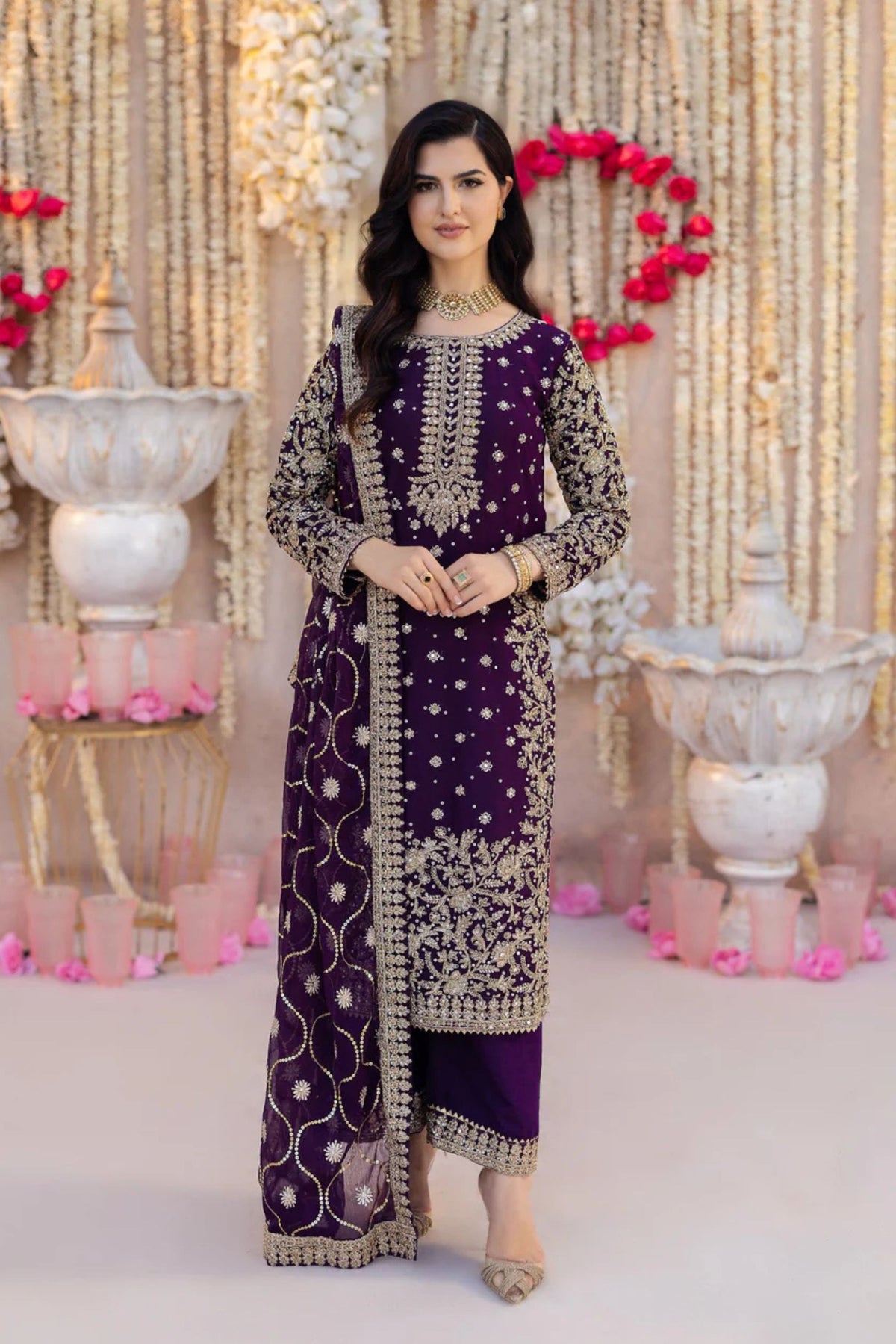 Purple Golden Wedding Wear Suit