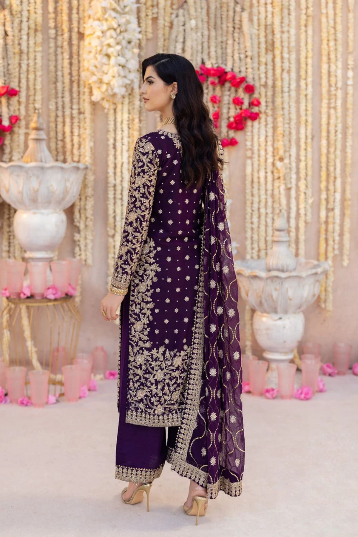 Purple Golden Wedding Wear Suit