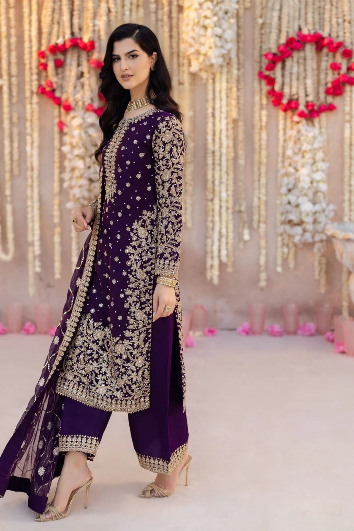 Purple Golden Wedding Wear Suit