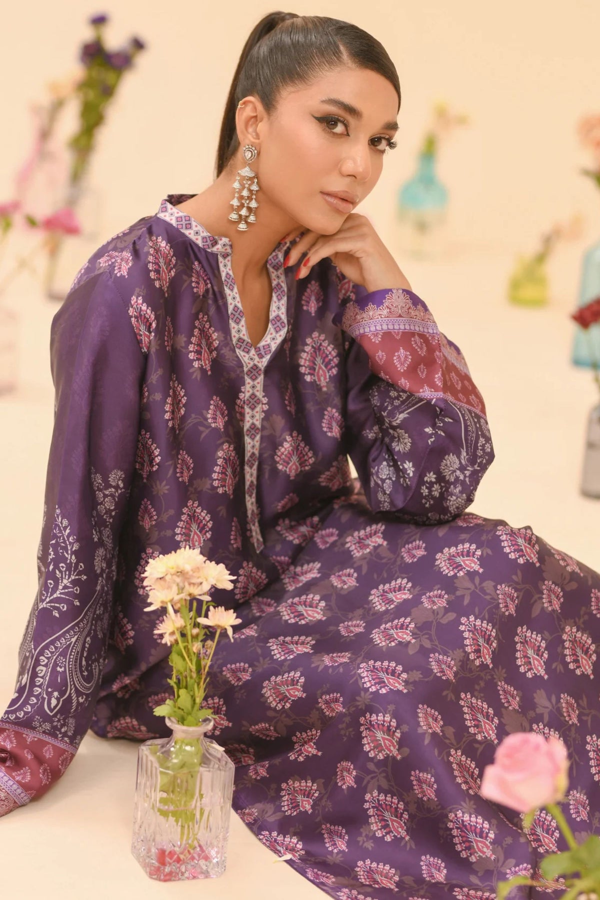 Purple 2pc Readymade Silk Suit