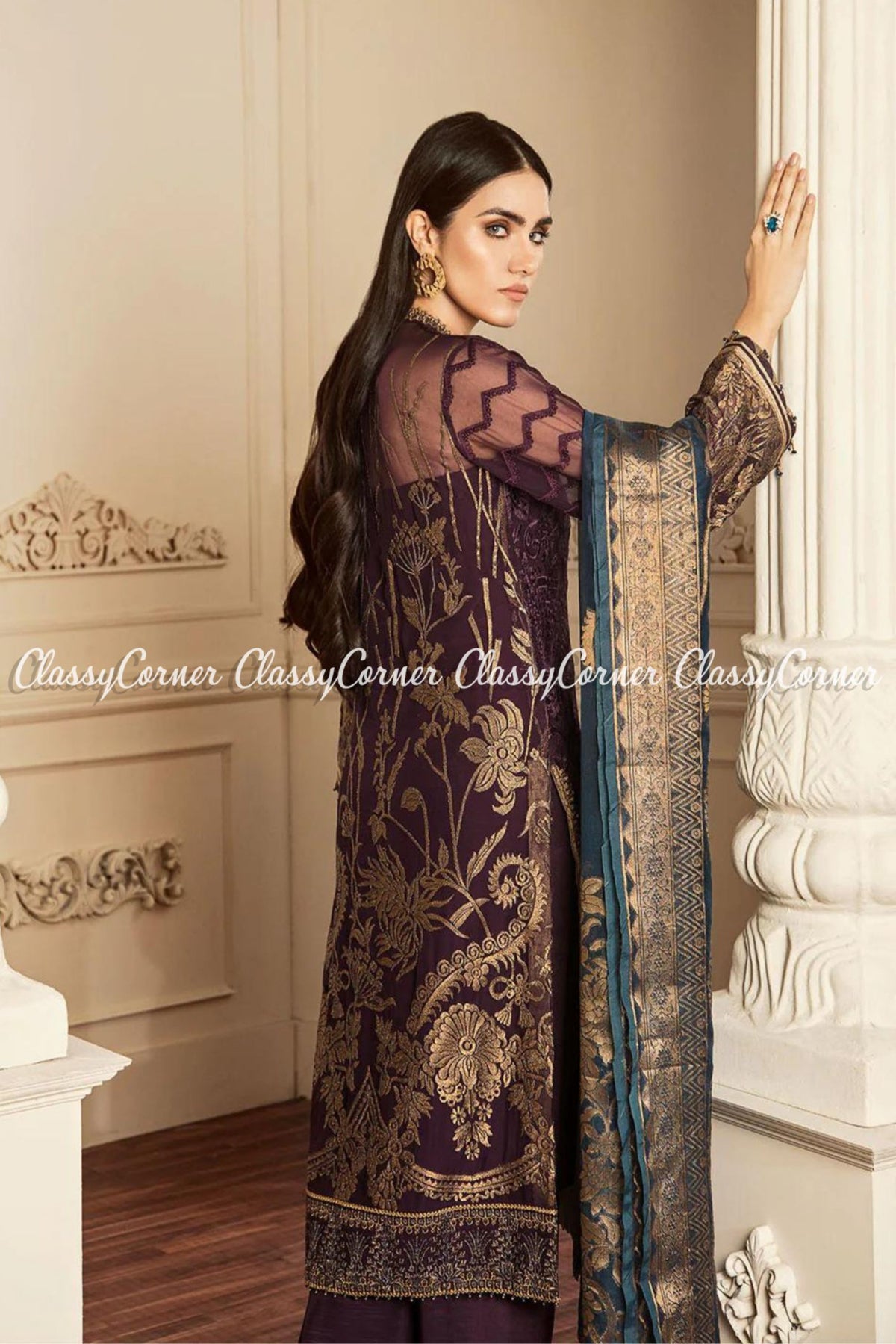 Purple Zinc Chiffon Embroidered Pakistani Salwar Kameez