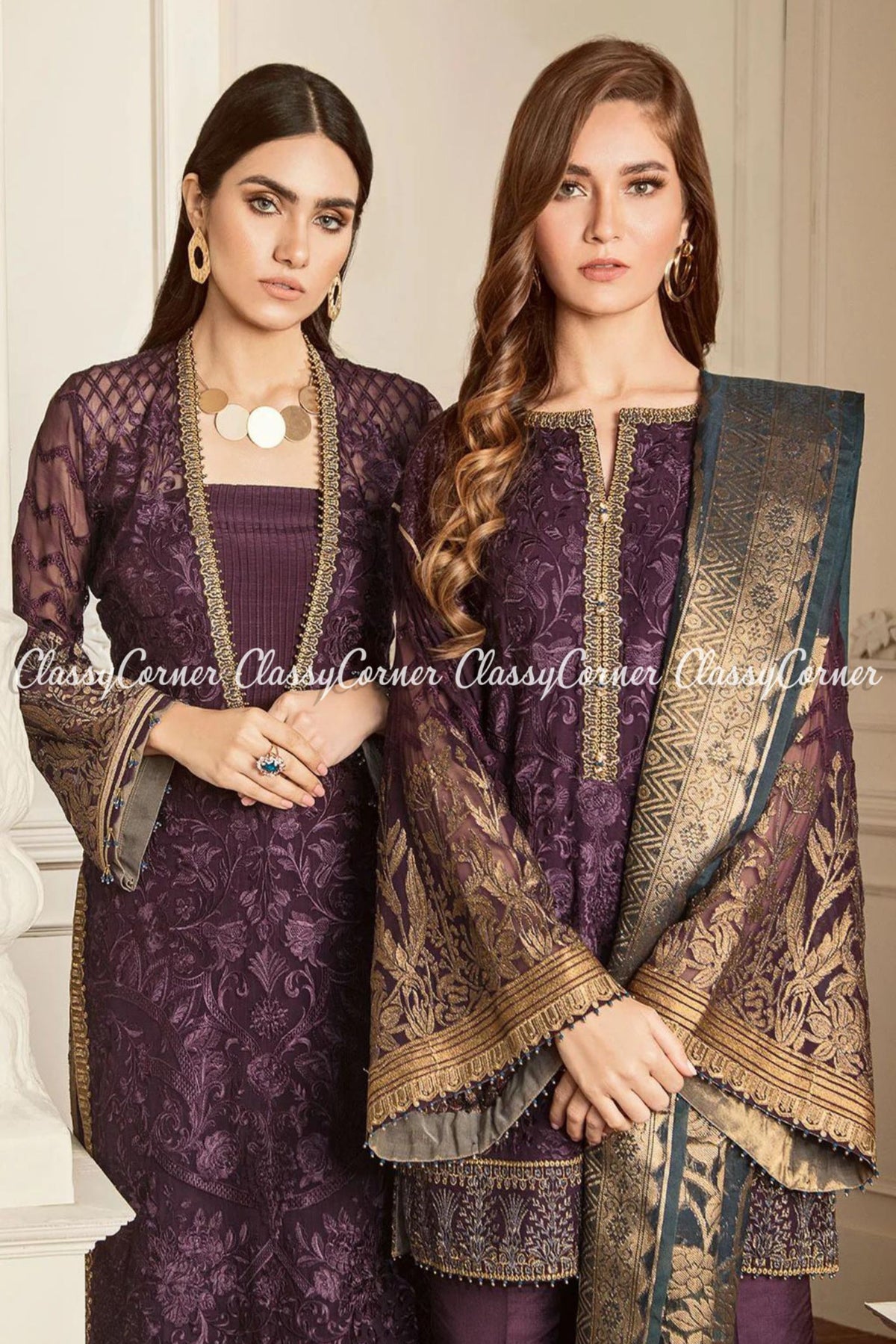 Purple Zinc Chiffon Embroidered Pakistani Salwar Kameez