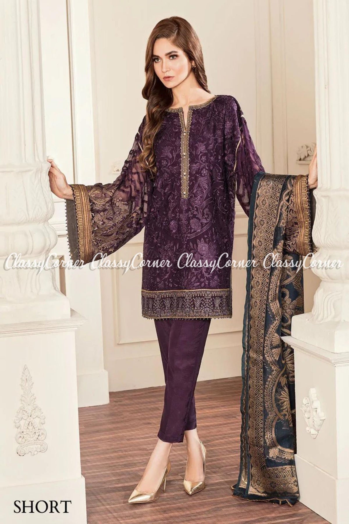 Purple Zinc Chiffon Embroidered Pakistani Salwar Kameez