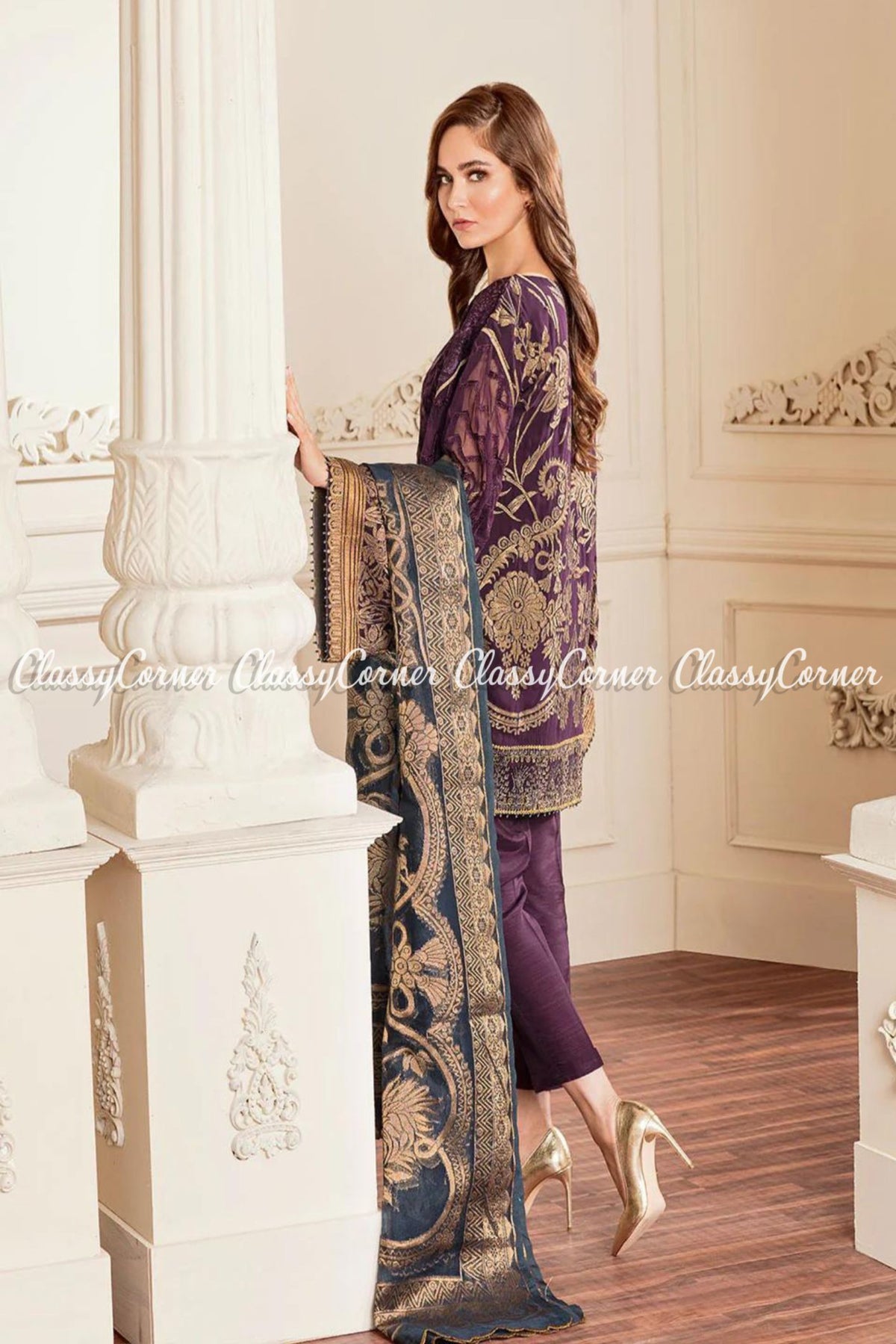 Purple Zinc Chiffon Embroidered Pakistani Salwar Kameez