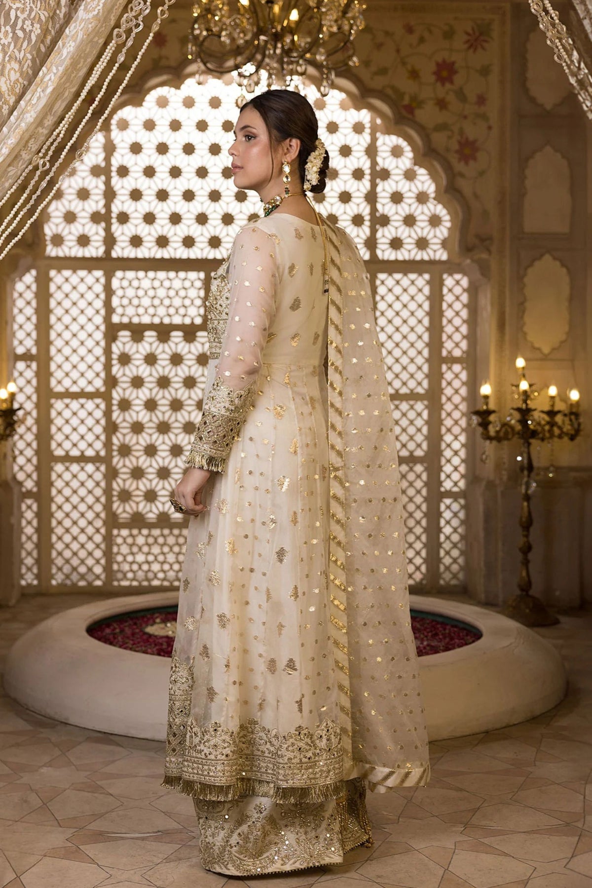 Cream White Readymade Party Wear Frock