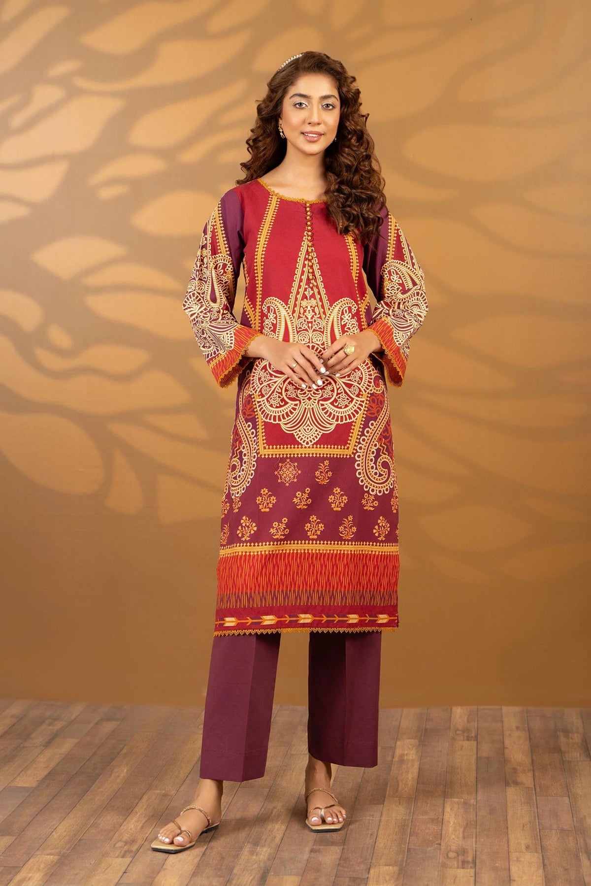 Magenta Cotton Readymade 2PC Suit