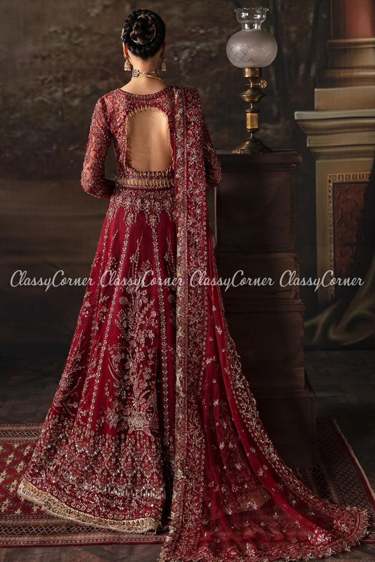 Red Golden Net Embellished Bridal Wear Lehenga