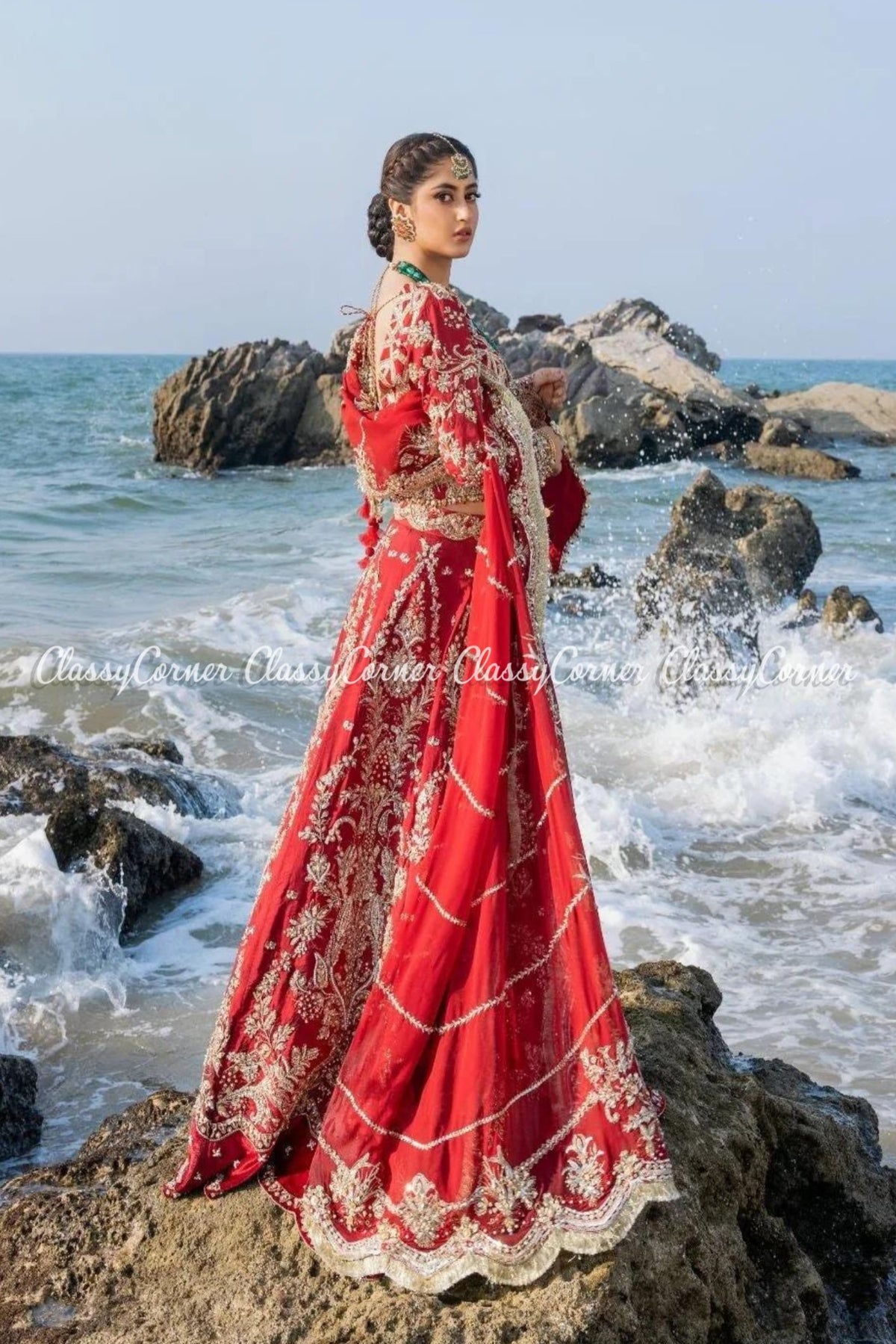 Red Golden Silk Embellished Bridal Wear Lehenga