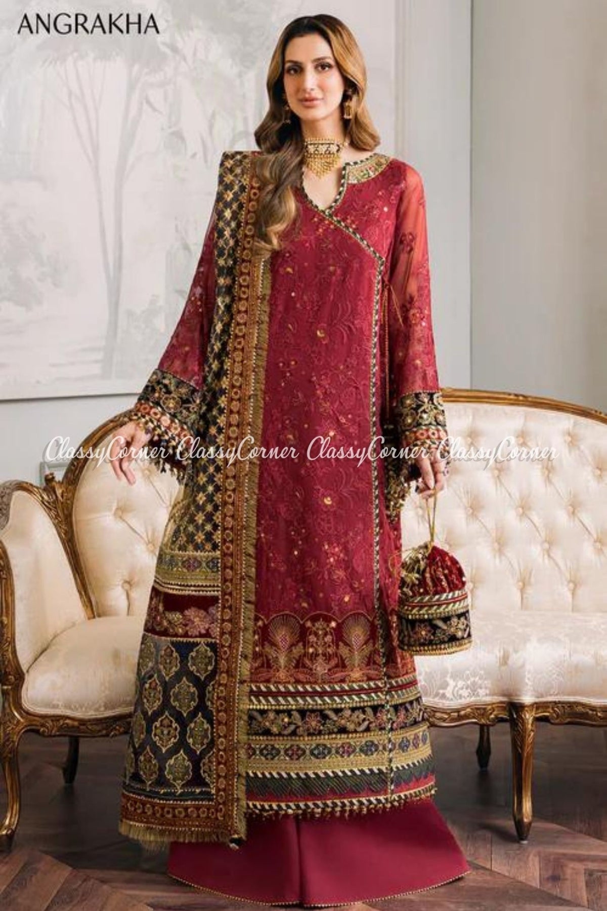 Red Multi Chiffon Embroidered Party Wear Outfits