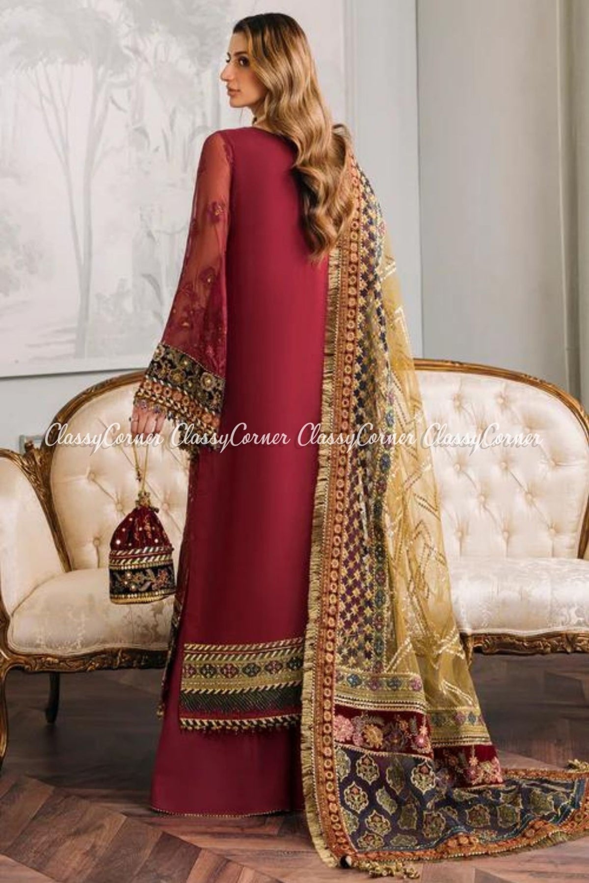 Red Multi Chiffon Embroidered Party Wear Outfits